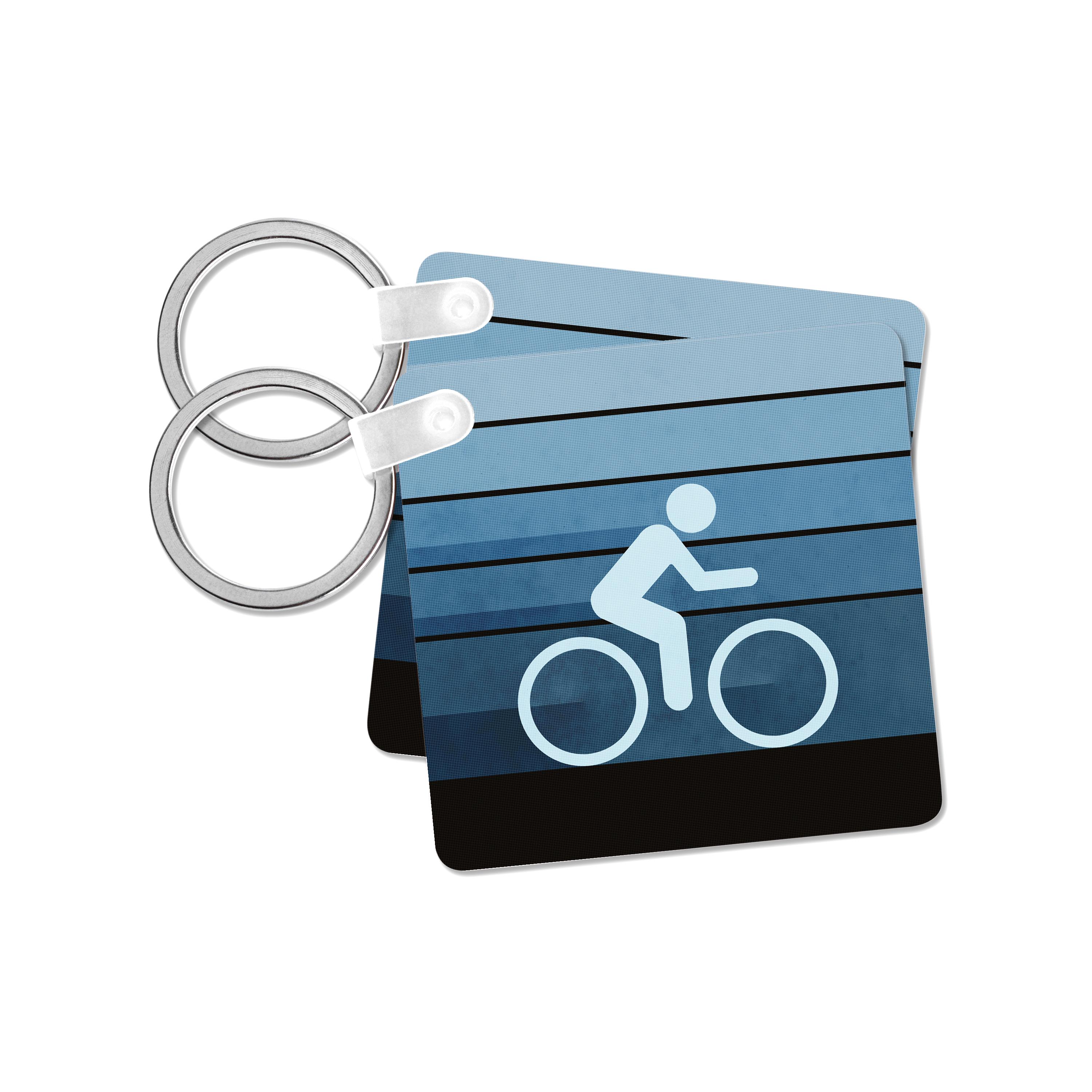Key Chain - Let It Roll - bicycling icon with grunge texture and colorful blue gradient layers Designs Summertime