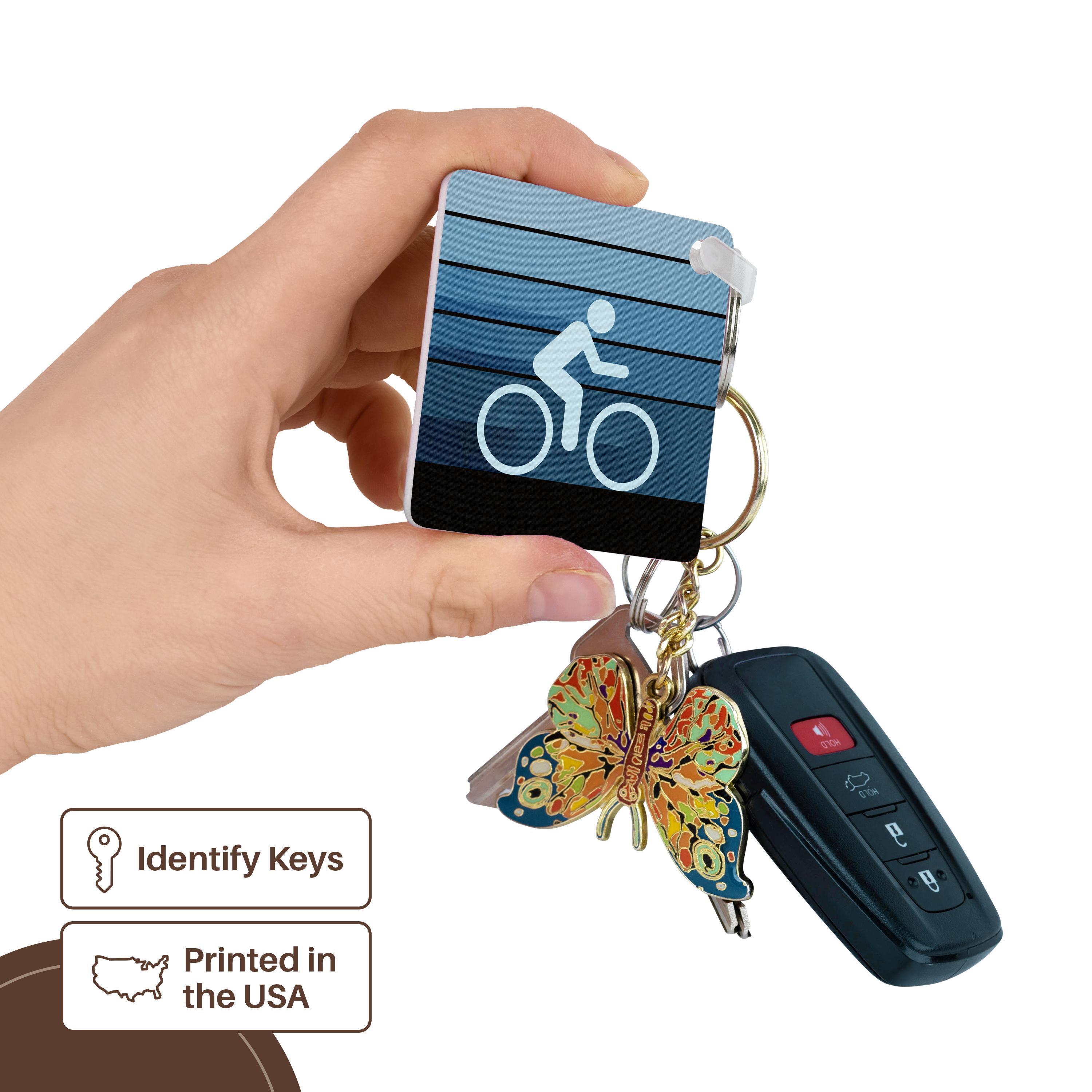 Key Chain - Let It Roll - bicycling icon with grunge texture and colorful blue gradient layers Designs Summertime