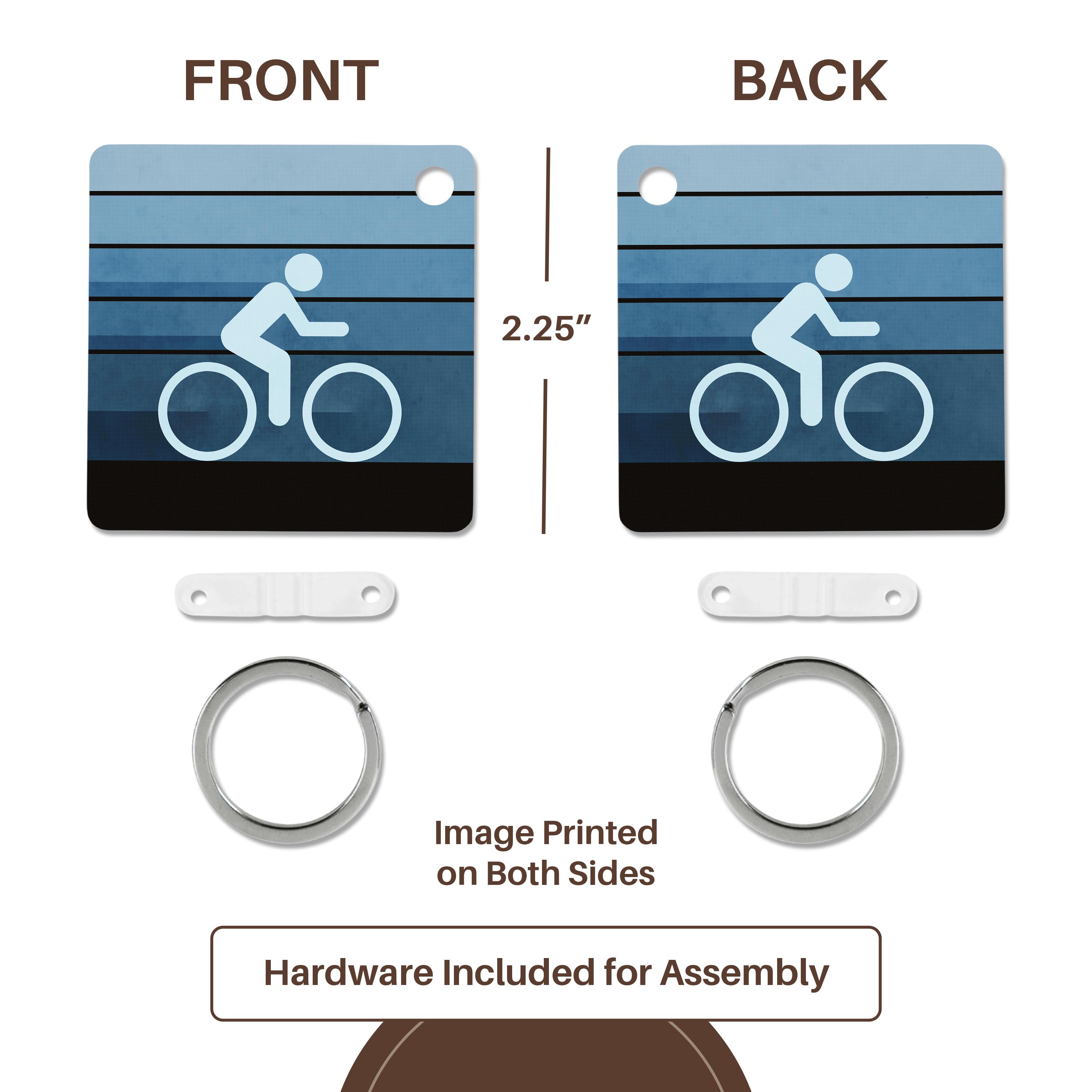 Key Chain - Let It Roll - bicycling icon with grunge texture and colorful blue gradient layers Designs Summertime