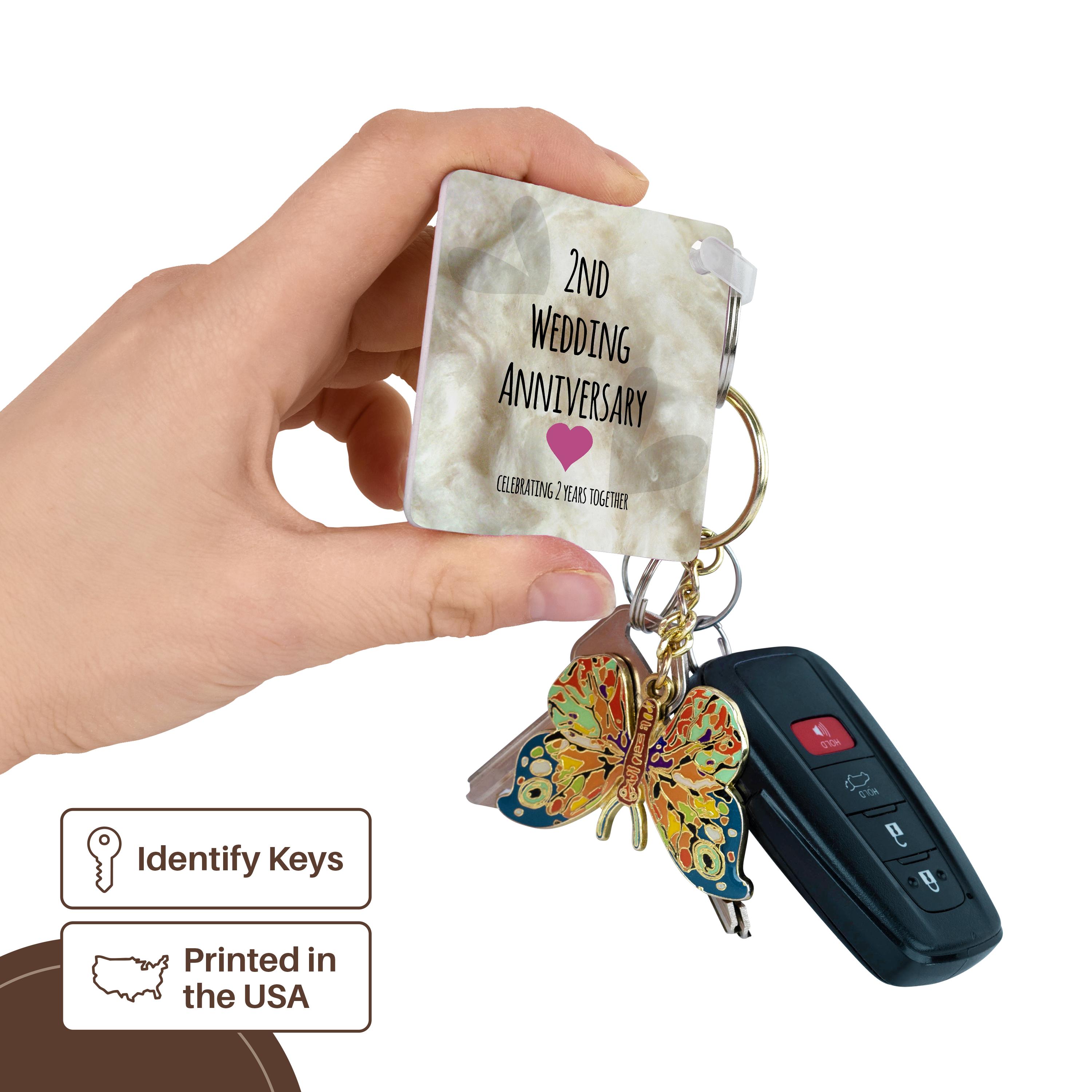 Key Chain - 2nd Wedding Anniversary gift - Cotton celebrating 2 years together - second anniversaries two yrs Occasions