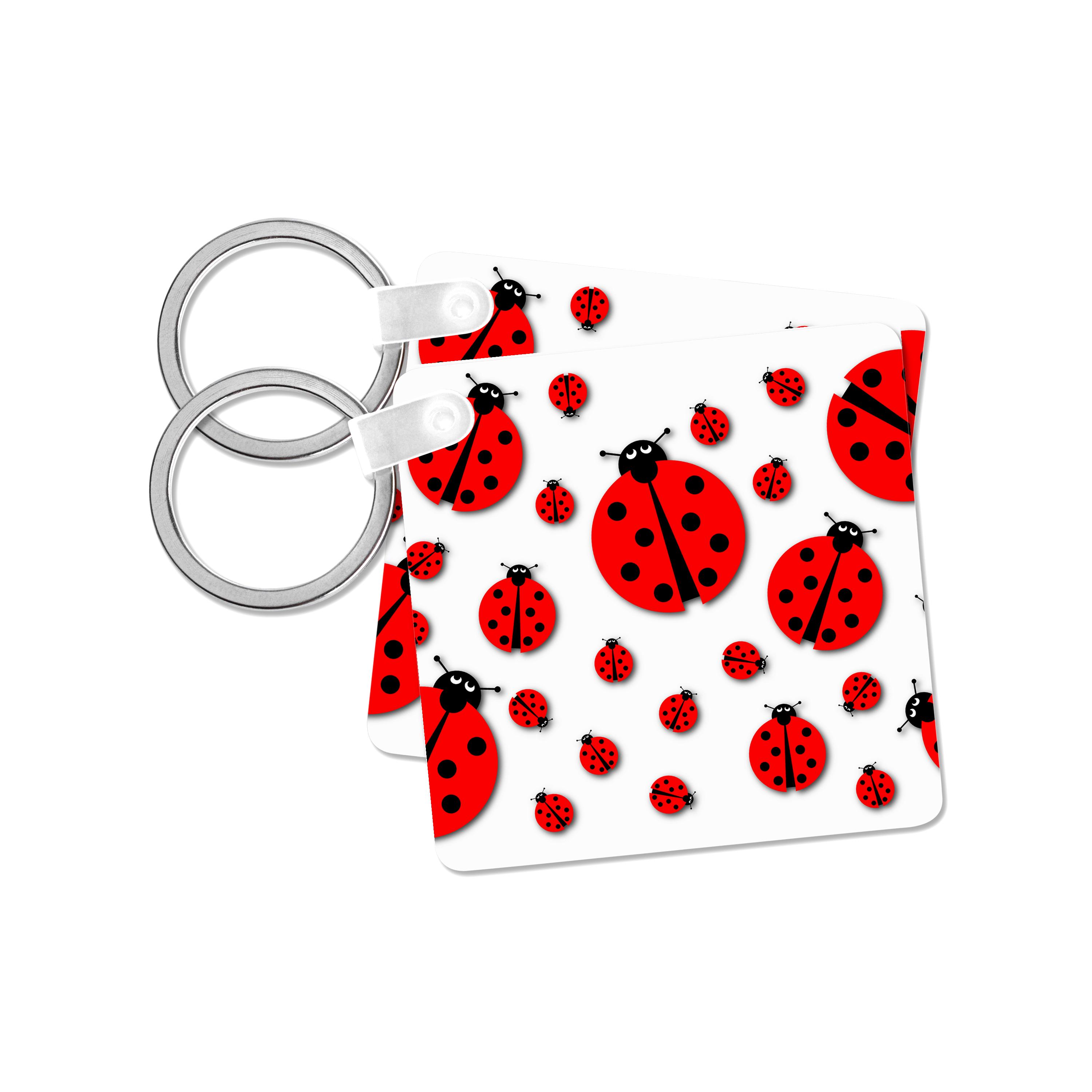 3dRose, Many different sized ladybugs on white background., Key Chain - Picture 22 of 28