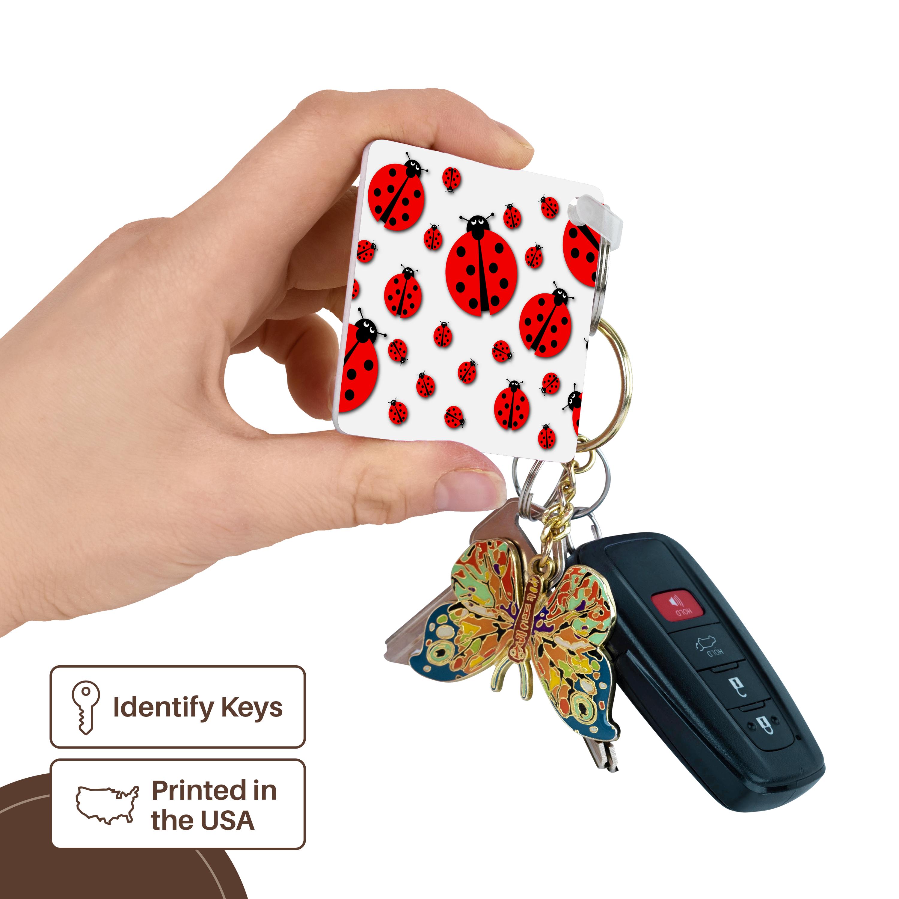 3dRose, Many different sized ladybugs on white background., Key Chain - Picture 10 of 28