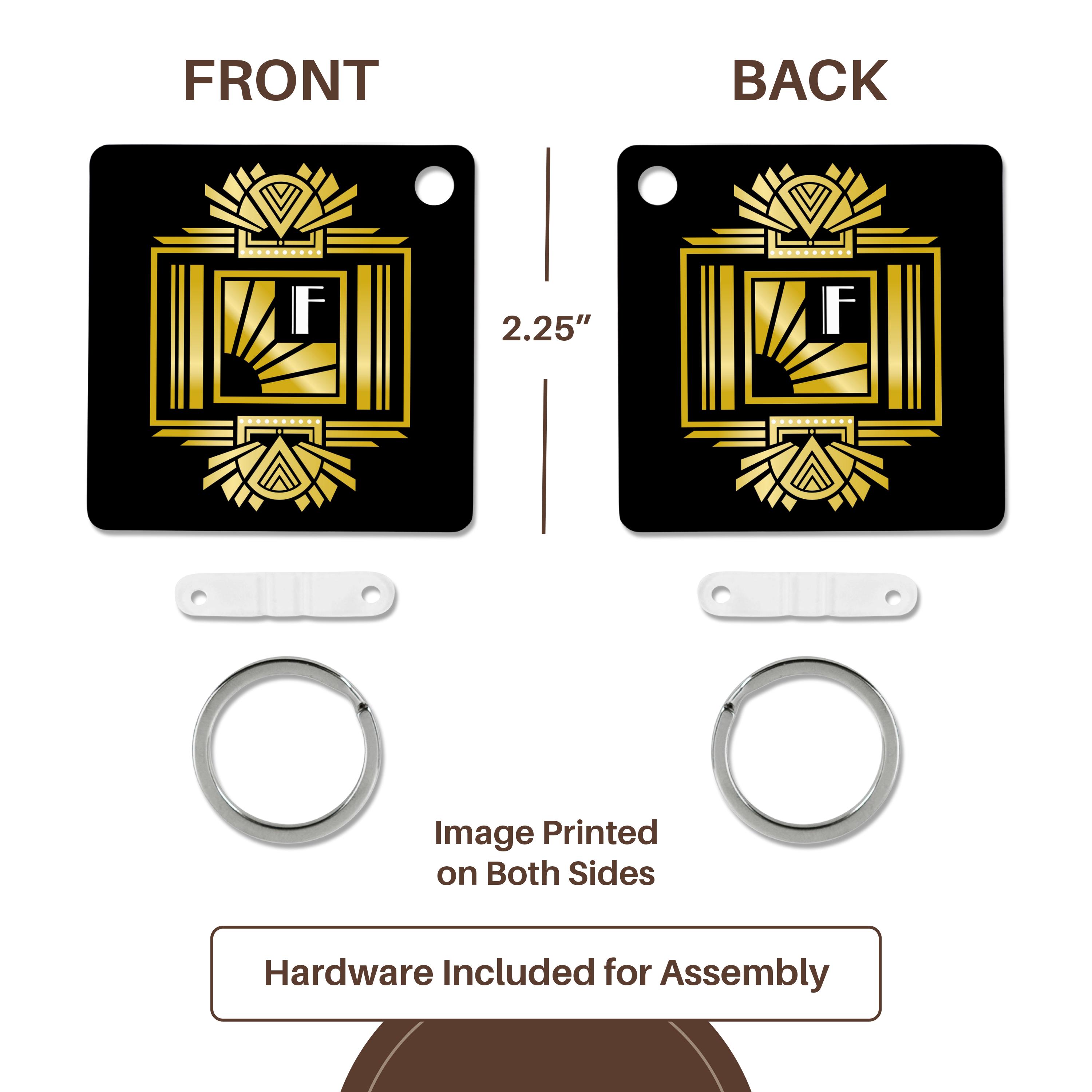 3dRose Key Chains Art Deco Monogram Letter F- Gold Effect and White on Black Background (kc-241209-1)