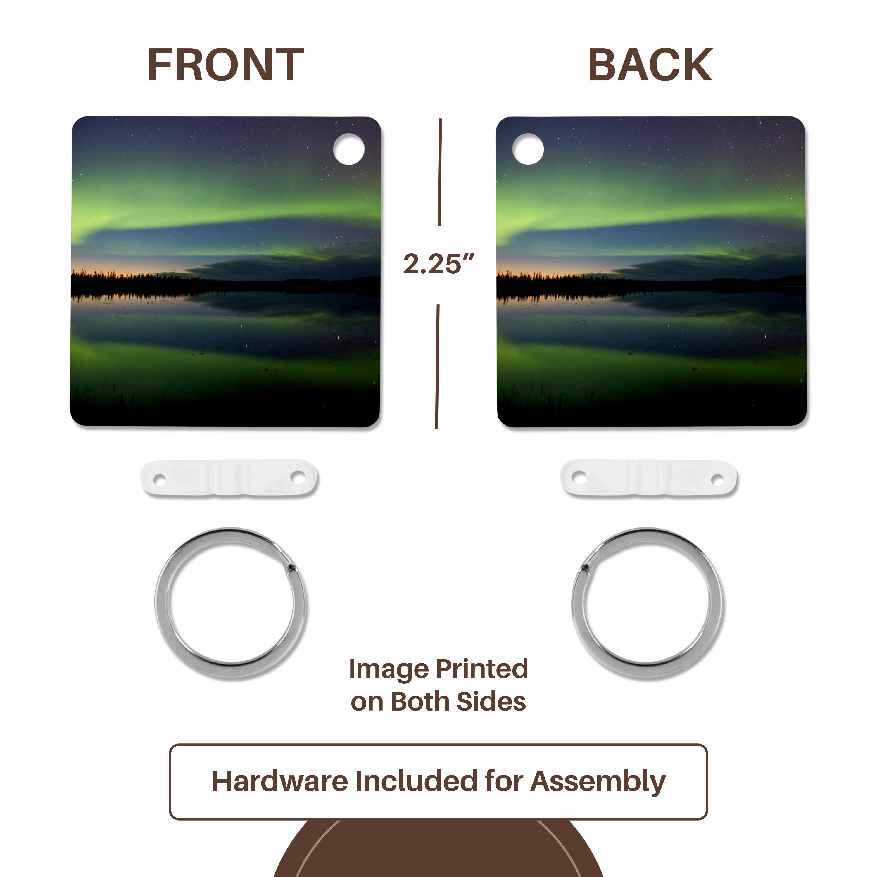 Key Chain - USA, Alaska, Bettles. Aurora borealis reflects in Vor Lake Waterlane. Northern Lights