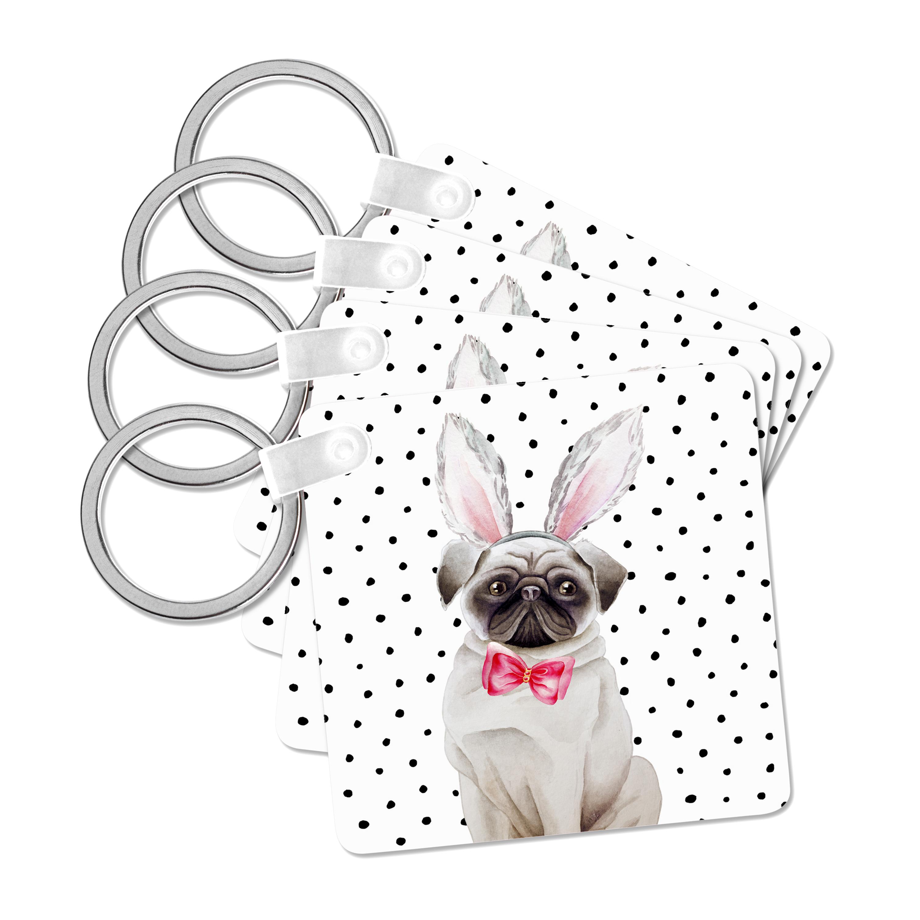 3dRose, Cute Funny Dog Illustration on Polkadots- Pug, Key Chain for wholesale by 3dRose