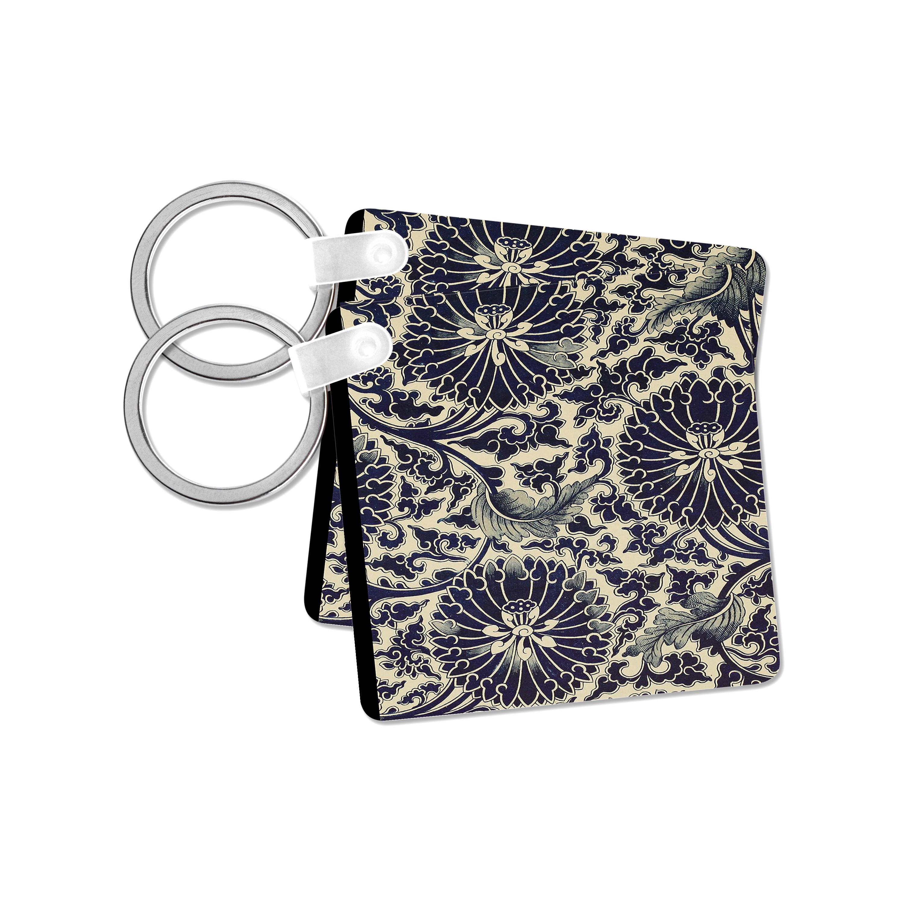 Key Chain - Print of blue and white William Morris design Art - Blue and white