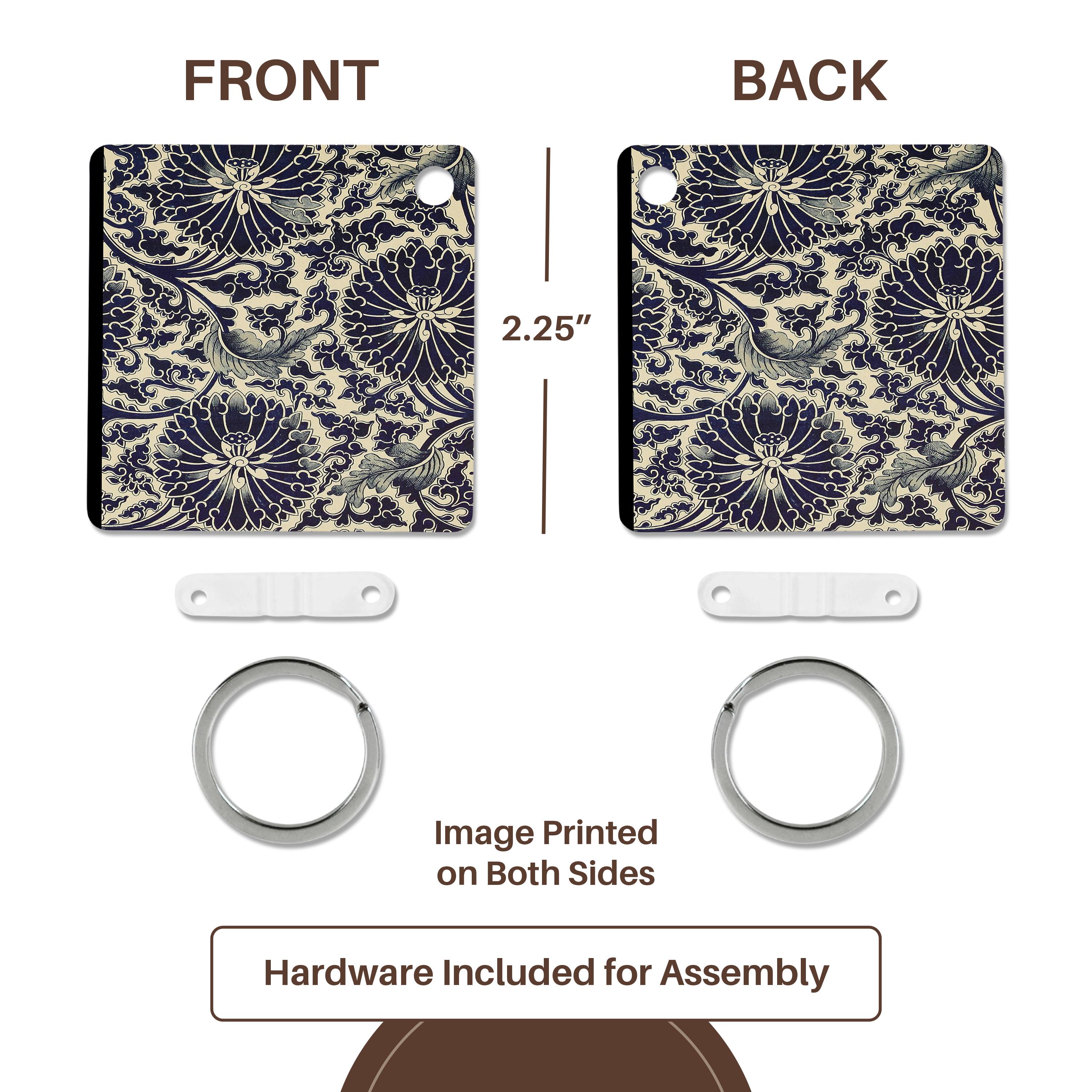 Key Chain - Print of blue and white William Morris design Art - Blue and white