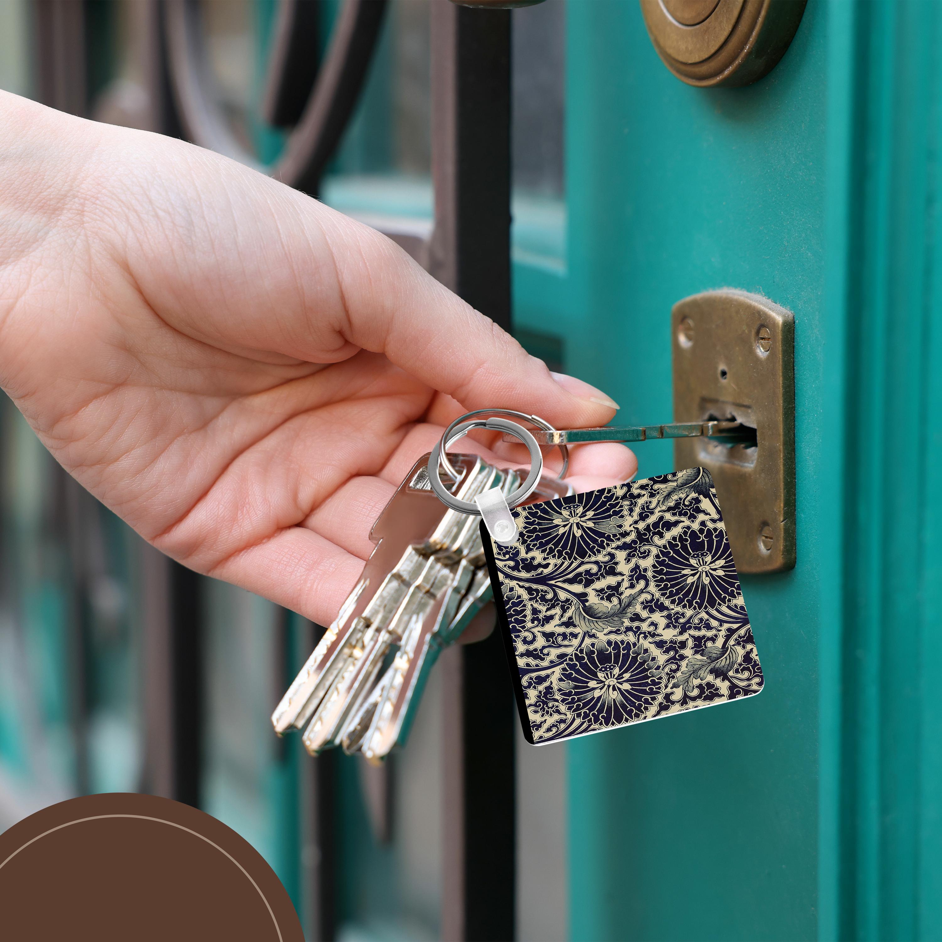 Key Chain - Print of blue and white William Morris design Art - Blue and white