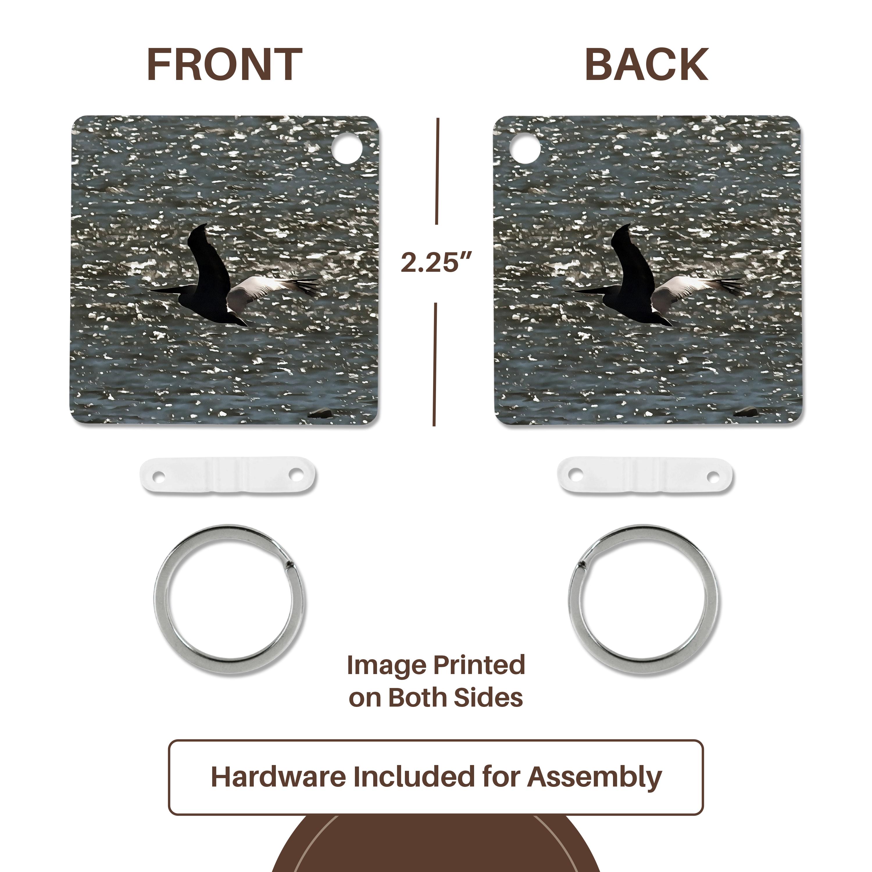 Key Chain - Pelican Flying Over Shimmering Lake Bafa Acrylic Painting - Pelican