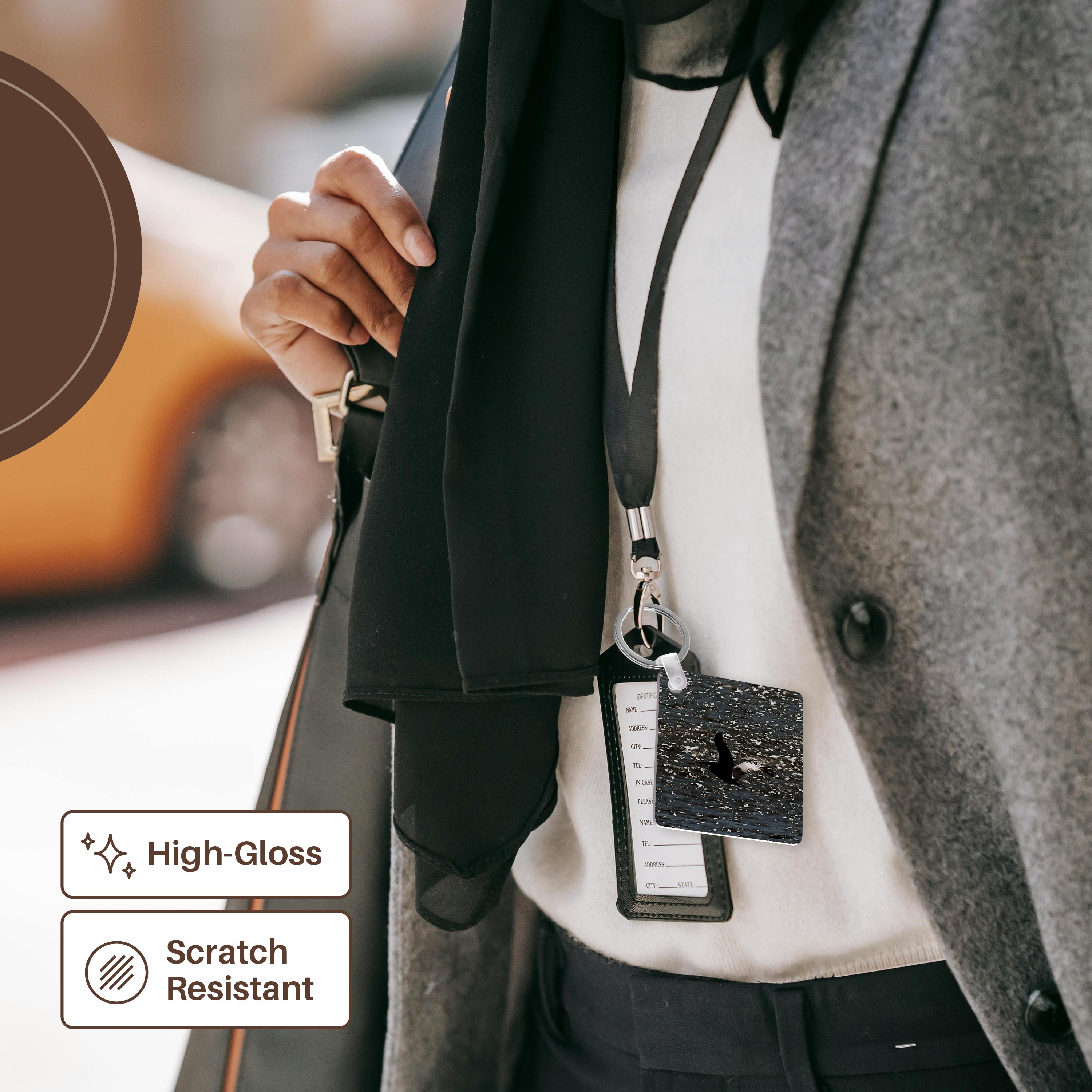 Key Chain - Pelican Flying Over Shimmering Lake Bafa Acrylic Painting - Pelican