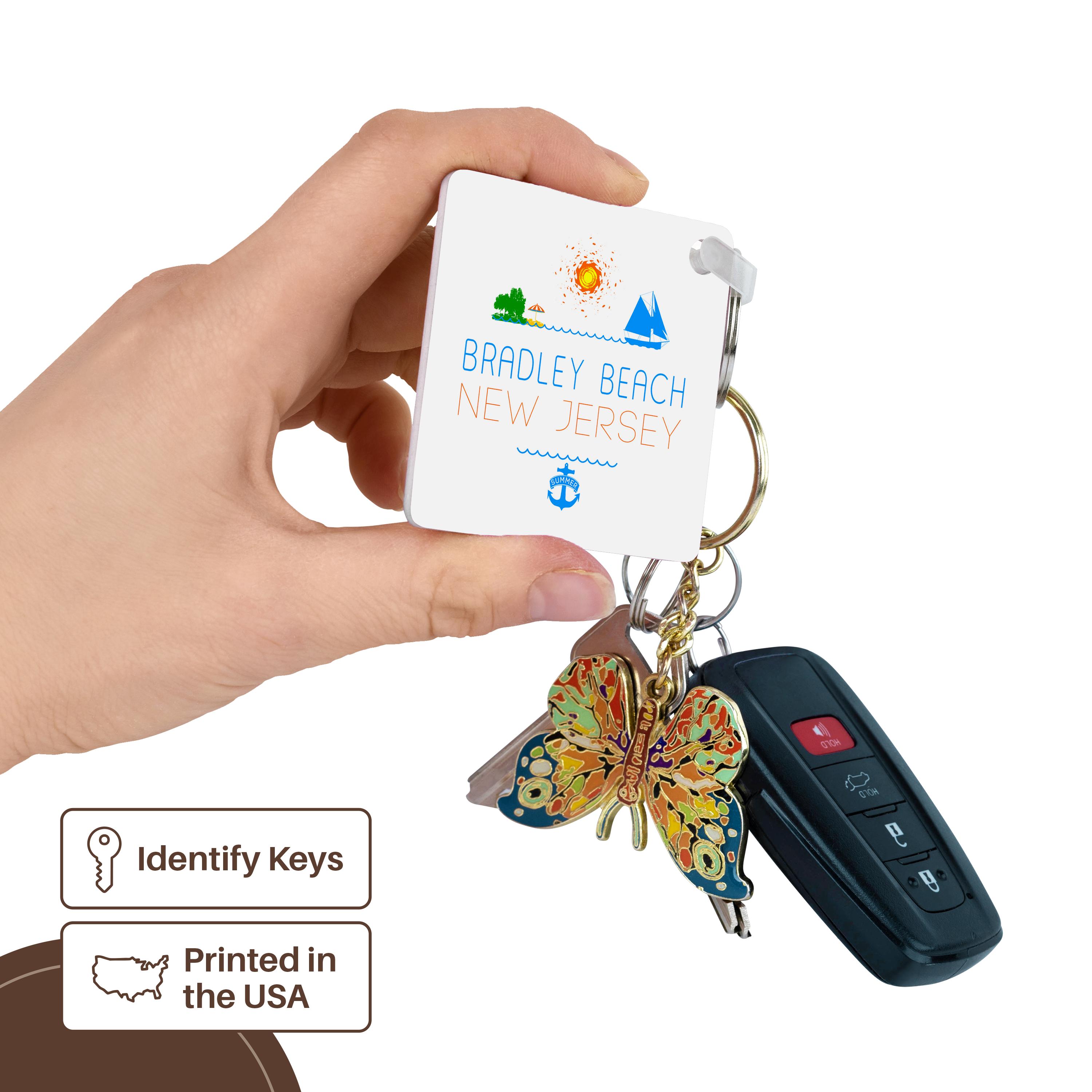 3dRose Key Chains Bradley Beach, New Jersey decorative text, images. Summer vacations (kc-311725-1)