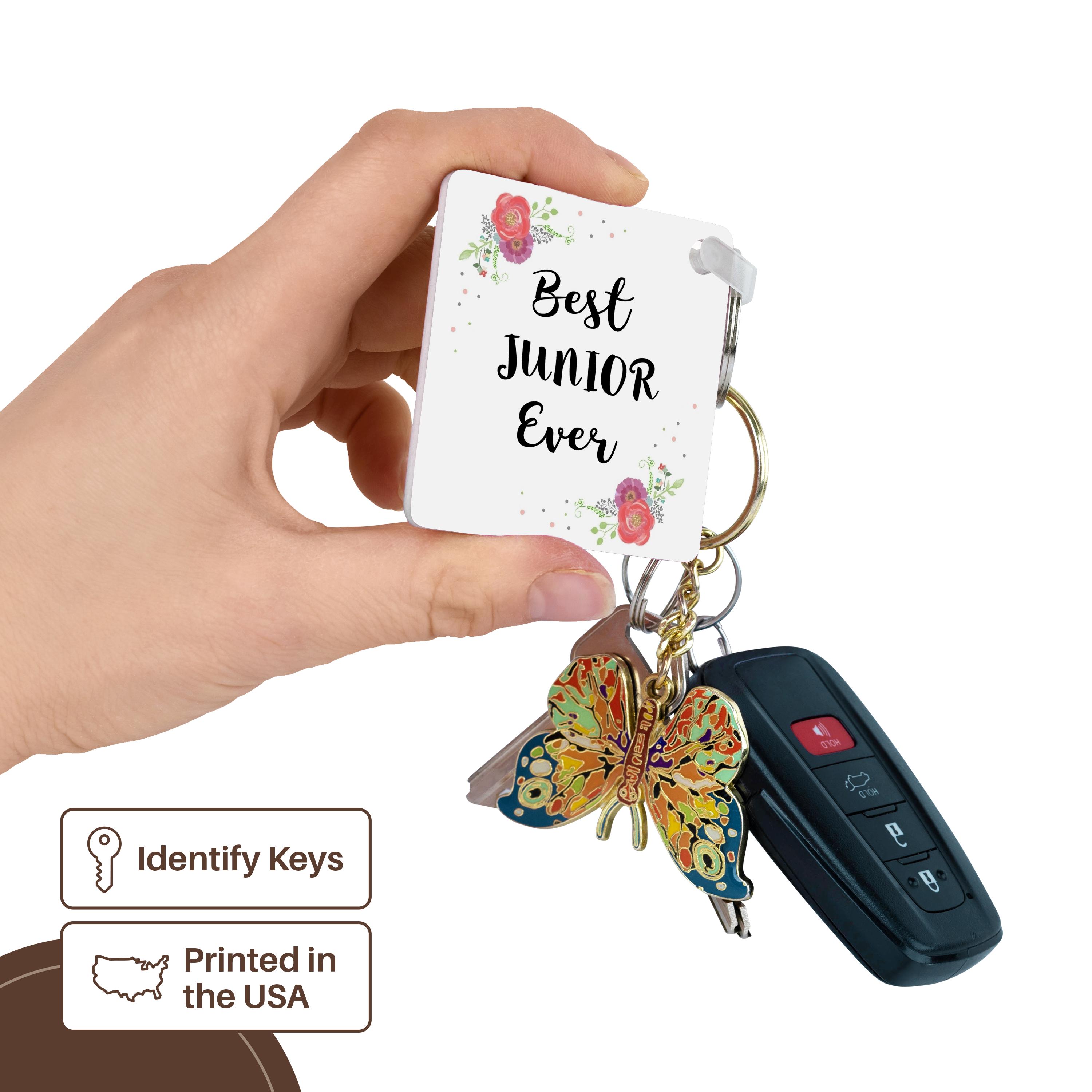 Key Chains Floral Best Junior Ever pink flowers 11th Grade or 3rd year College (kc-316206-1)