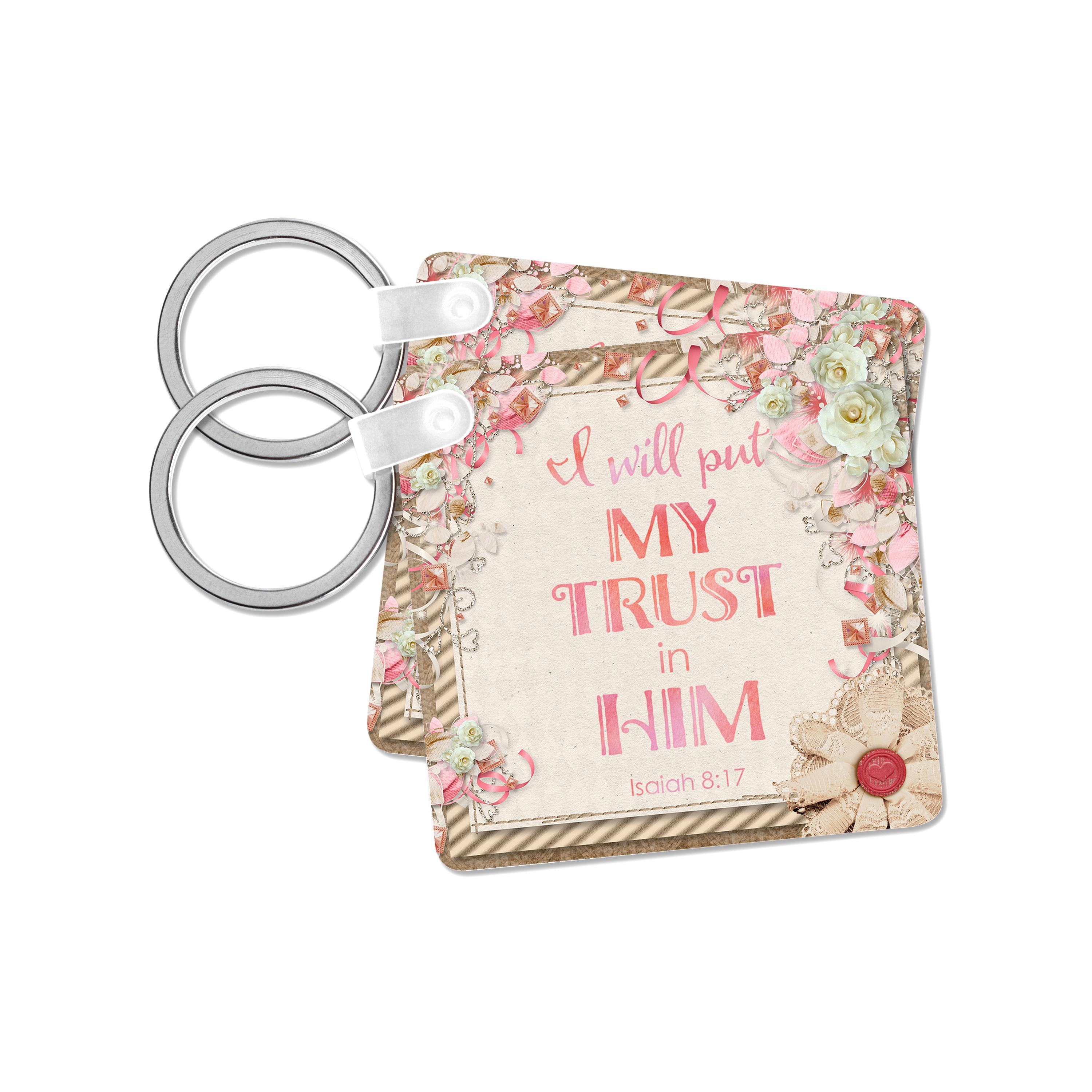 Key Chain - Nostalgic Illustration With Bible Psalm I Will Put My Trust In Him Inspirational Typography