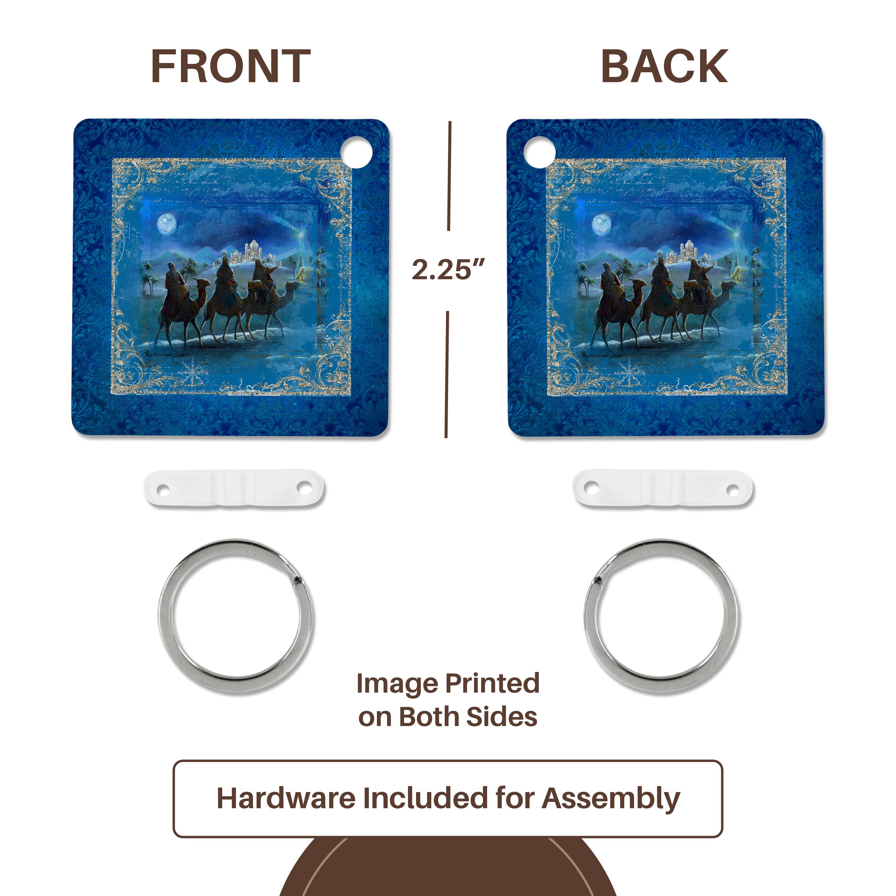 Key Chain - Three Kings Travel Bethlehem, Beautiful Frame, Moon in Sky, Blue Epiphany Design