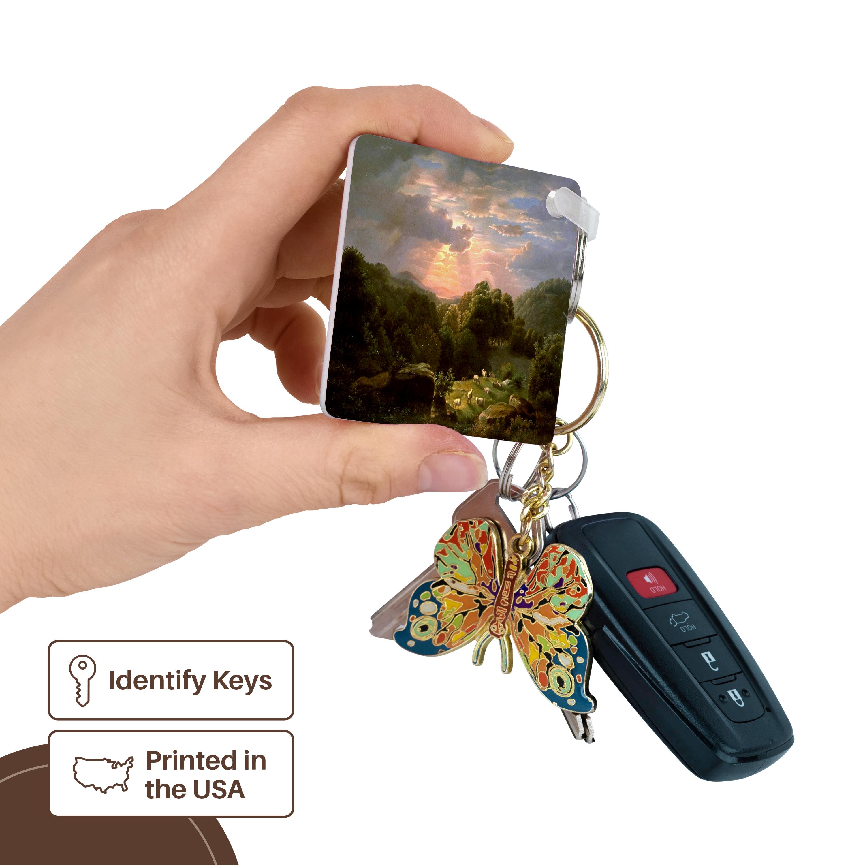 Key Chain - USPD Image of Sheep In Valley Painting By Famous African American lens Art by Florene - African American Artist