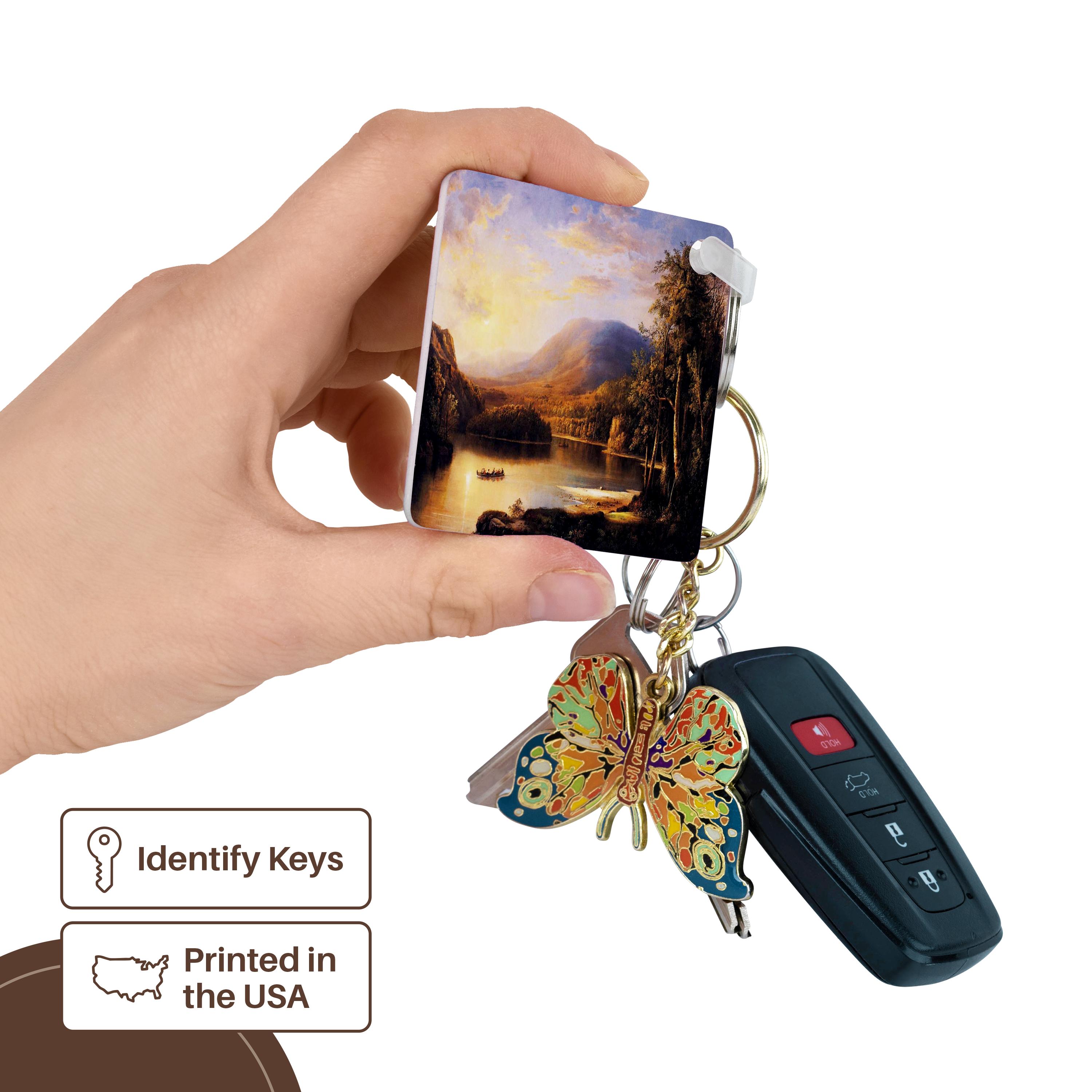 Key Chain - USPD Image of River Mountain Landscape By African American Painter lens Art by Florene - African American Artist