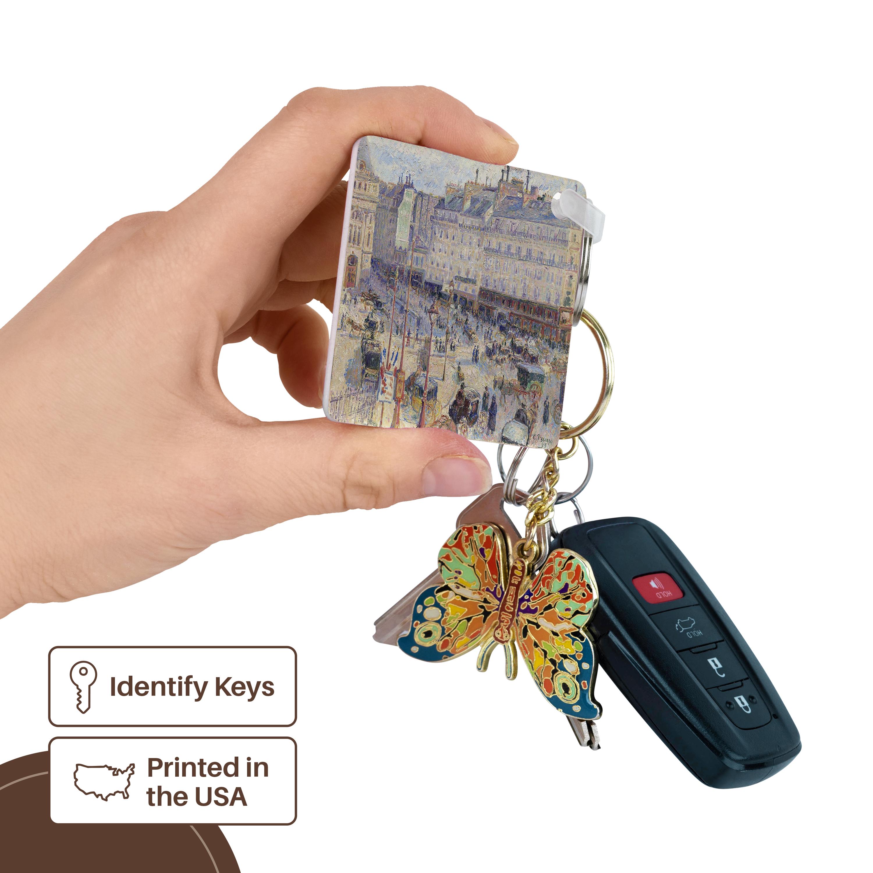 Key Chain - USPD Image of Boulevard Montmare French Impressionism City Street lens Art by Florene - Impressioinist C Pissarro