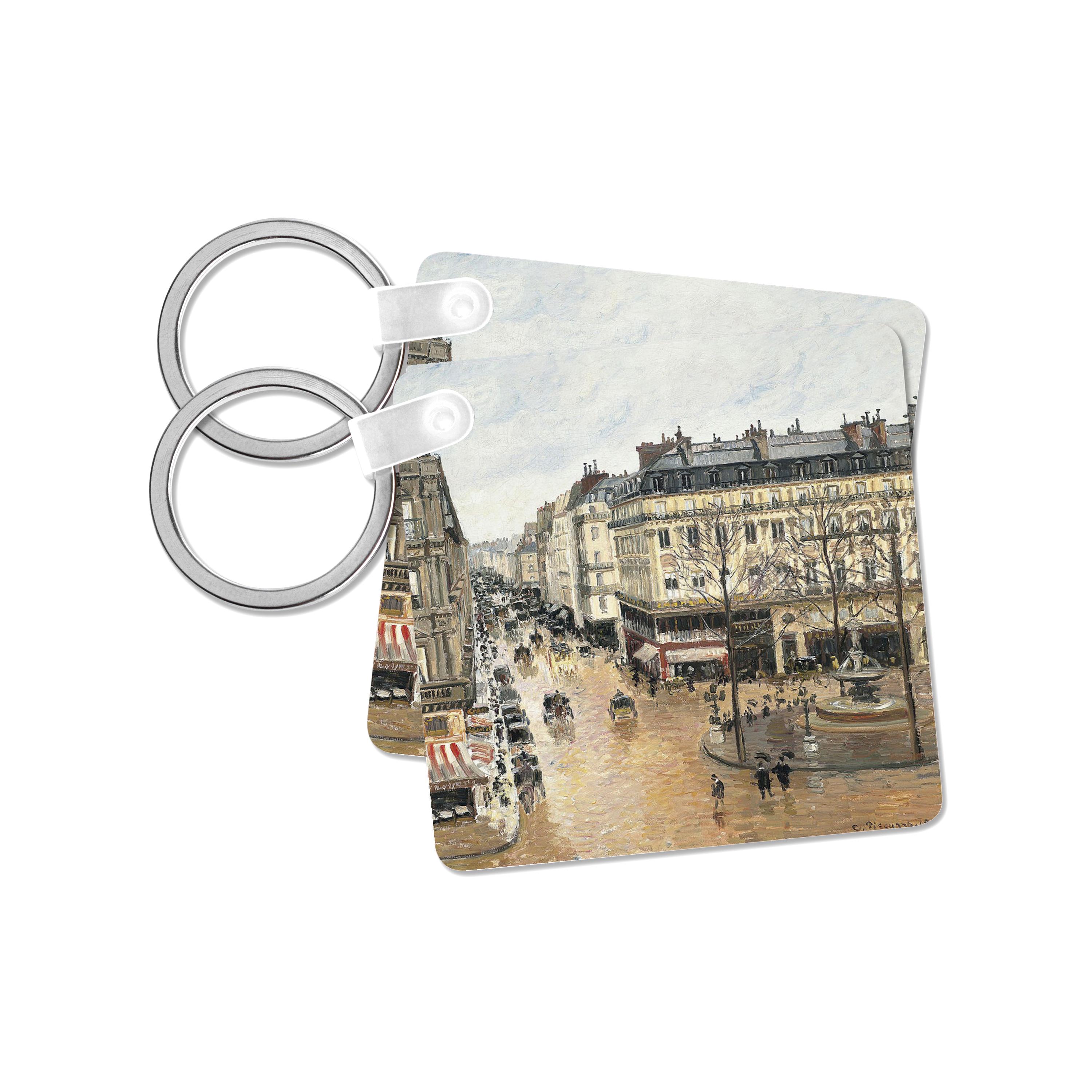 Key Chain - USPD Image of French Painting Rainy Boulevard Camille Pissarro lens Art by Florene - Impressioinist C Pissarro