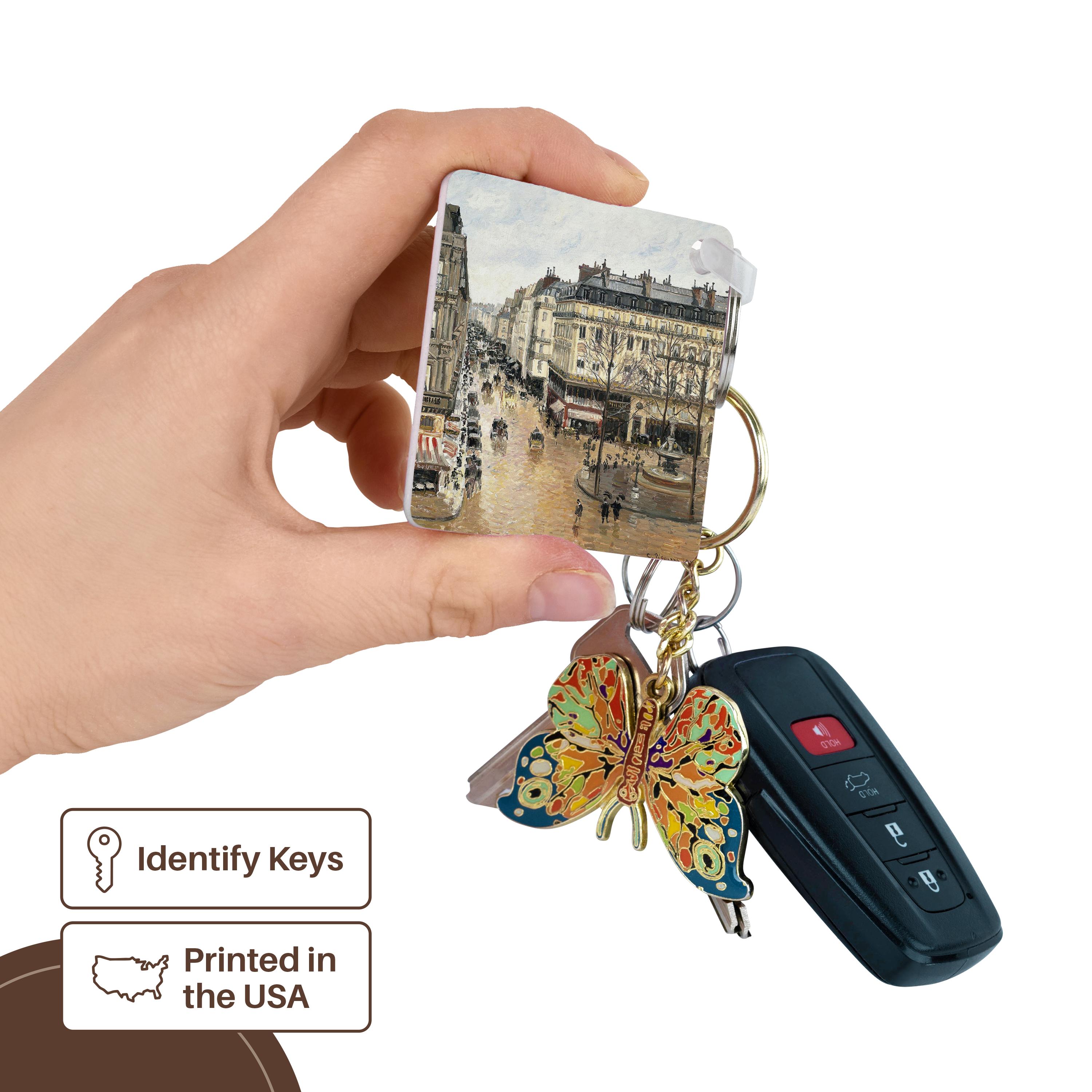 Key Chain - USPD Image of French Painting Rainy Boulevard Camille Pissarro lens Art by Florene - Impressioinist C Pissarro