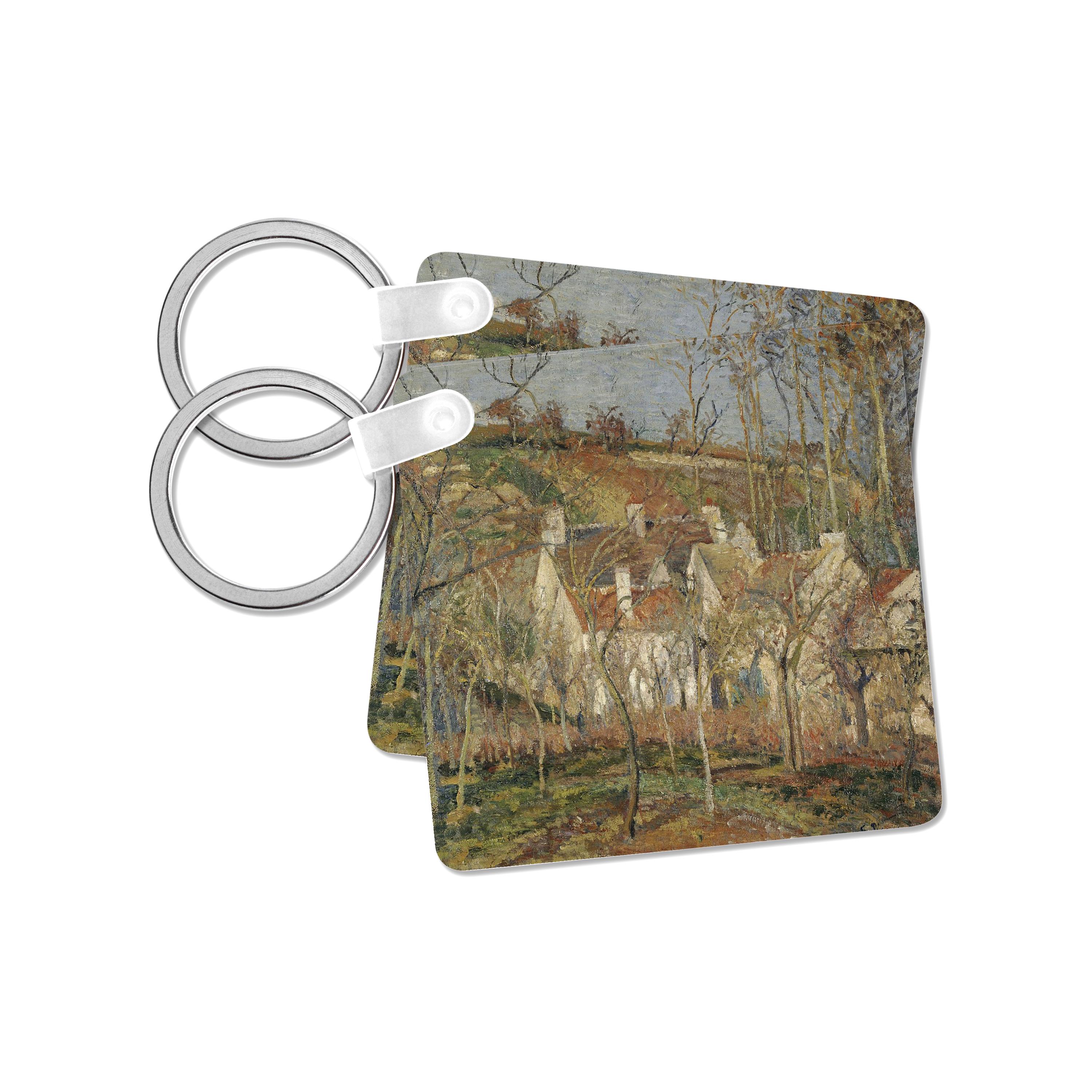 Key Chain - USPD Image of Famous Countryside Painting By Pissarro Red Roofs lens Art by Florene - Impressioinist C Pissarro