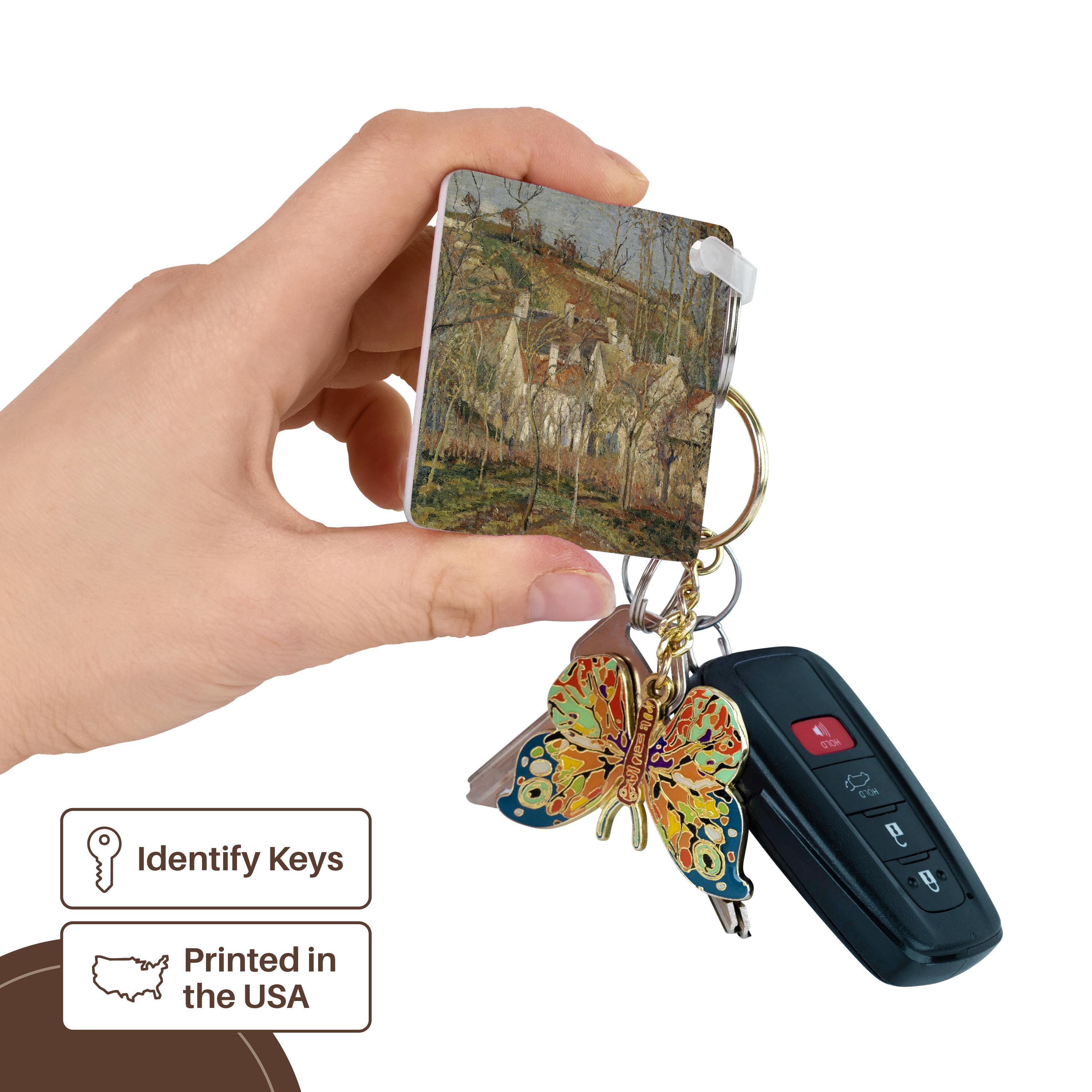 Key Chain - USPD Image of Famous Countryside Painting By Pissarro Red Roofs lens Art by Florene - Impressioinist C Pissarro