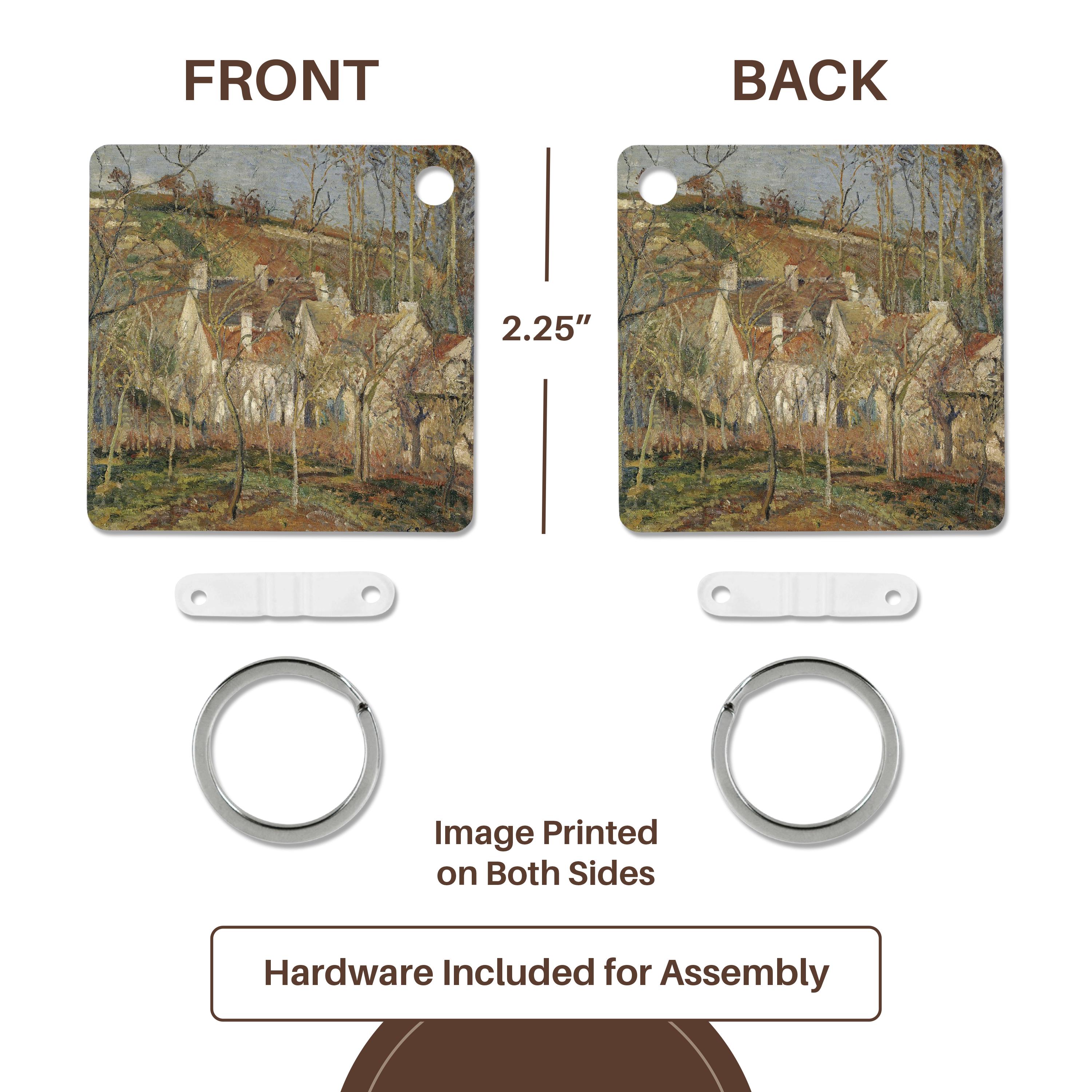 Key Chain - USPD Image of Famous Countryside Painting By Pissarro Red Roofs lens Art by Florene - Impressioinist C Pissarro