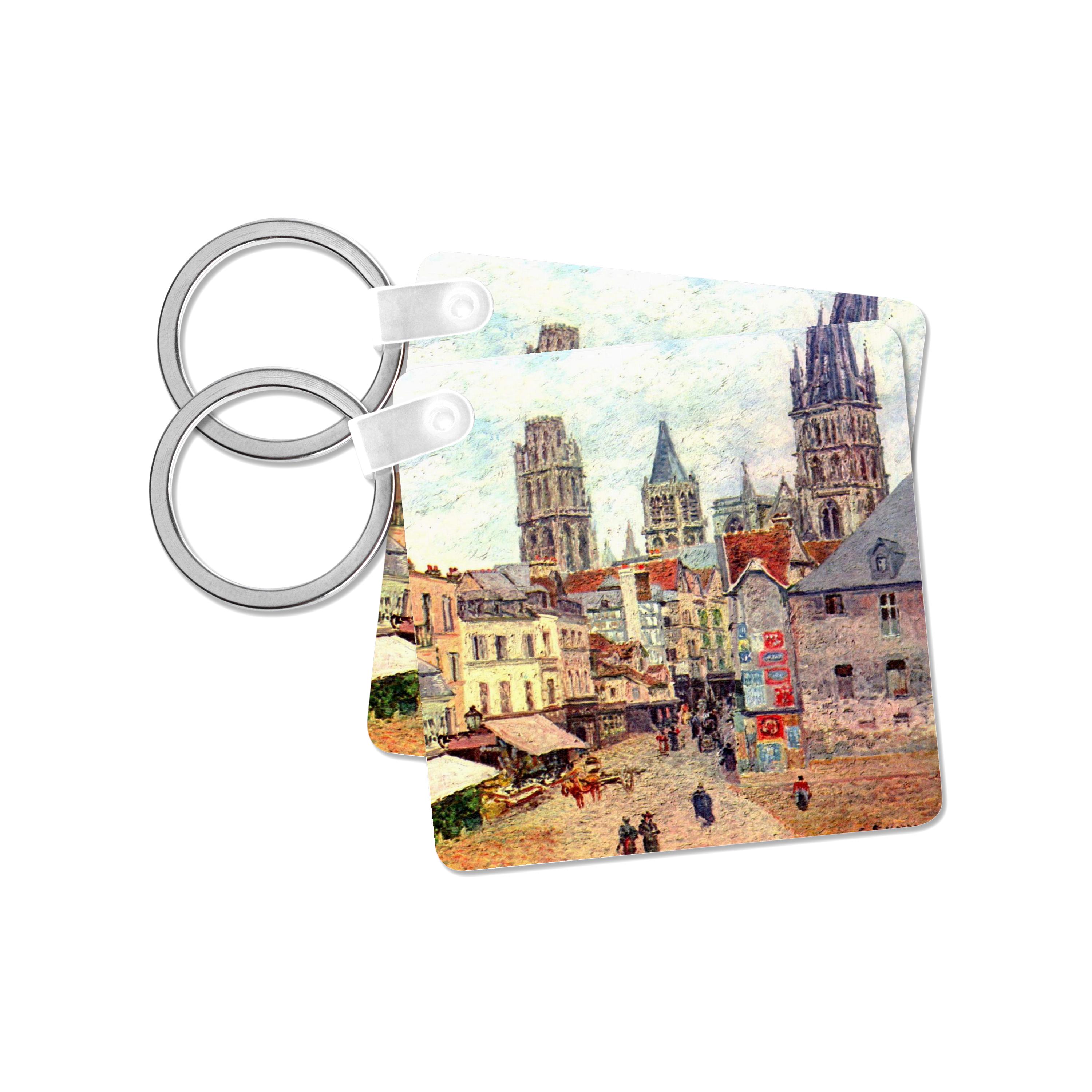 Key Chain - USPD Image of Beautiful Pissarro Colorful Dutch Cityscape Painting lens Art by Florene - Impressioinist C Pissarro