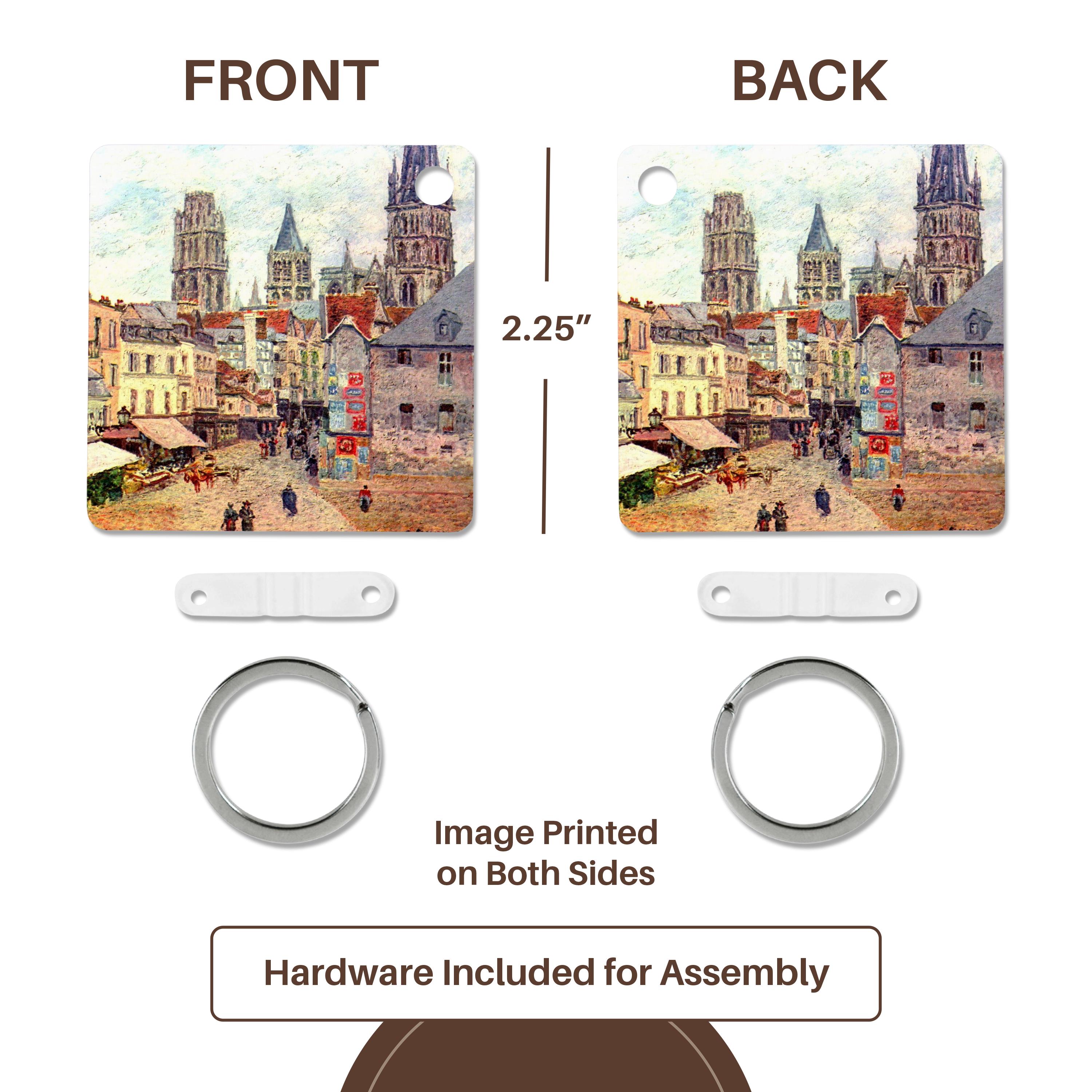 Key Chain - USPD Image of Beautiful Pissarro Colorful Dutch Cityscape Painting lens Art by Florene - Impressioinist C Pissarro