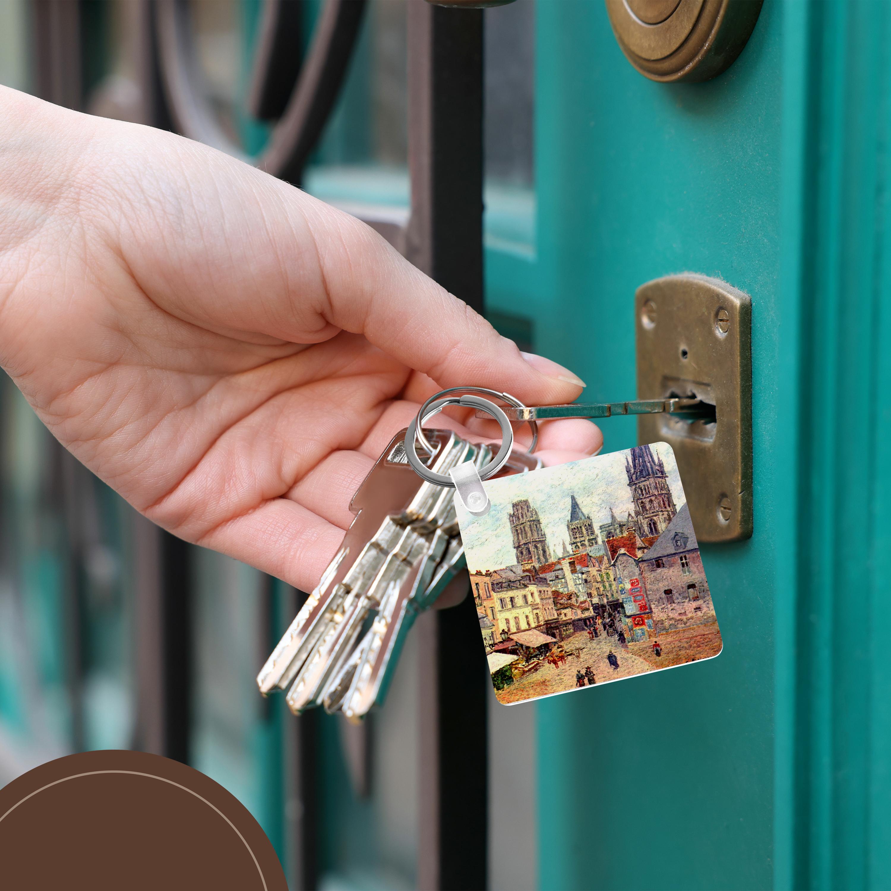 Key Chain - USPD Image of Beautiful Pissarro Colorful Dutch Cityscape Painting lens Art by Florene - Impressioinist C Pissarro
