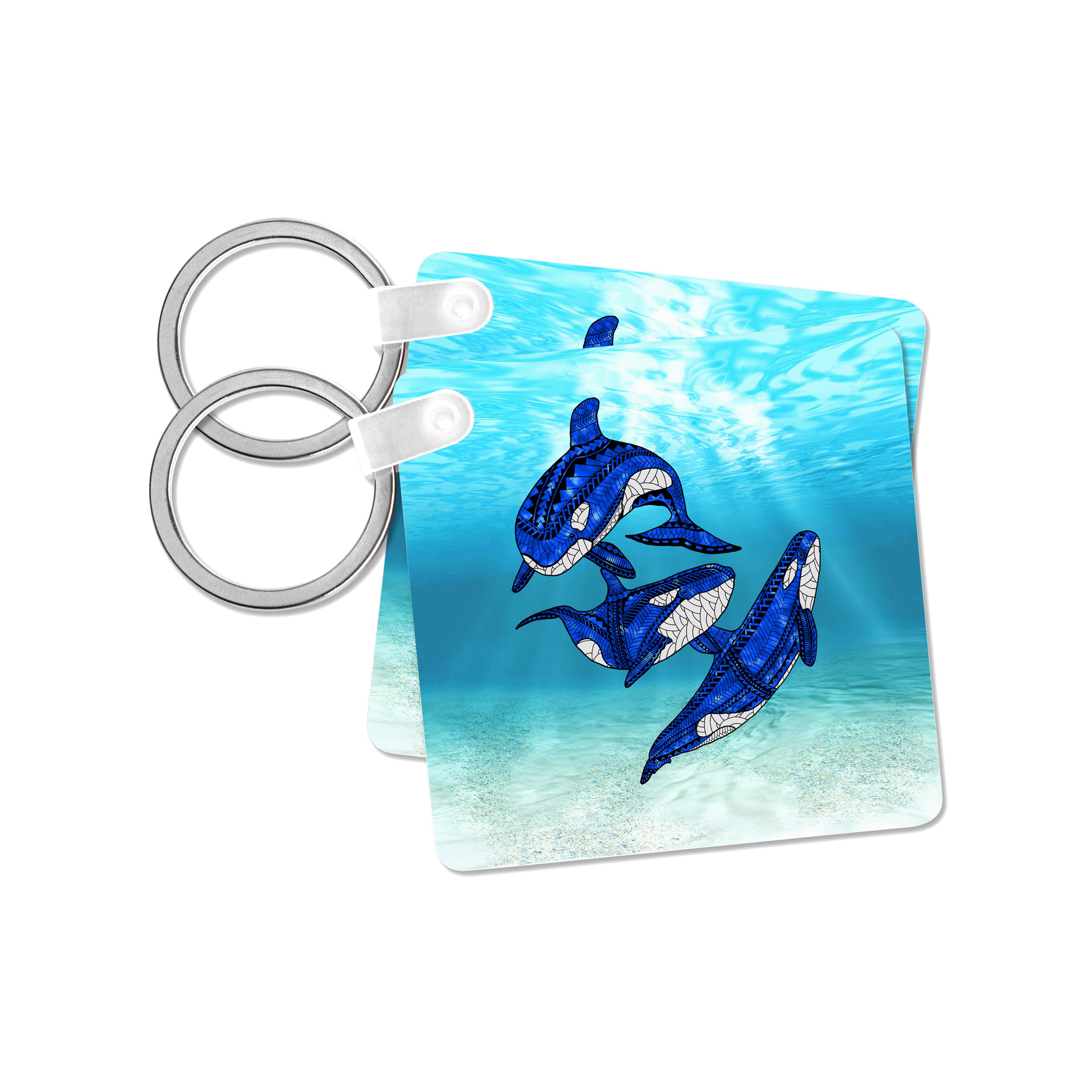 Key Chain - Three killer whales tribal art of orcas swimming underwater. Creative Studios – Tribal Ocean Animals
