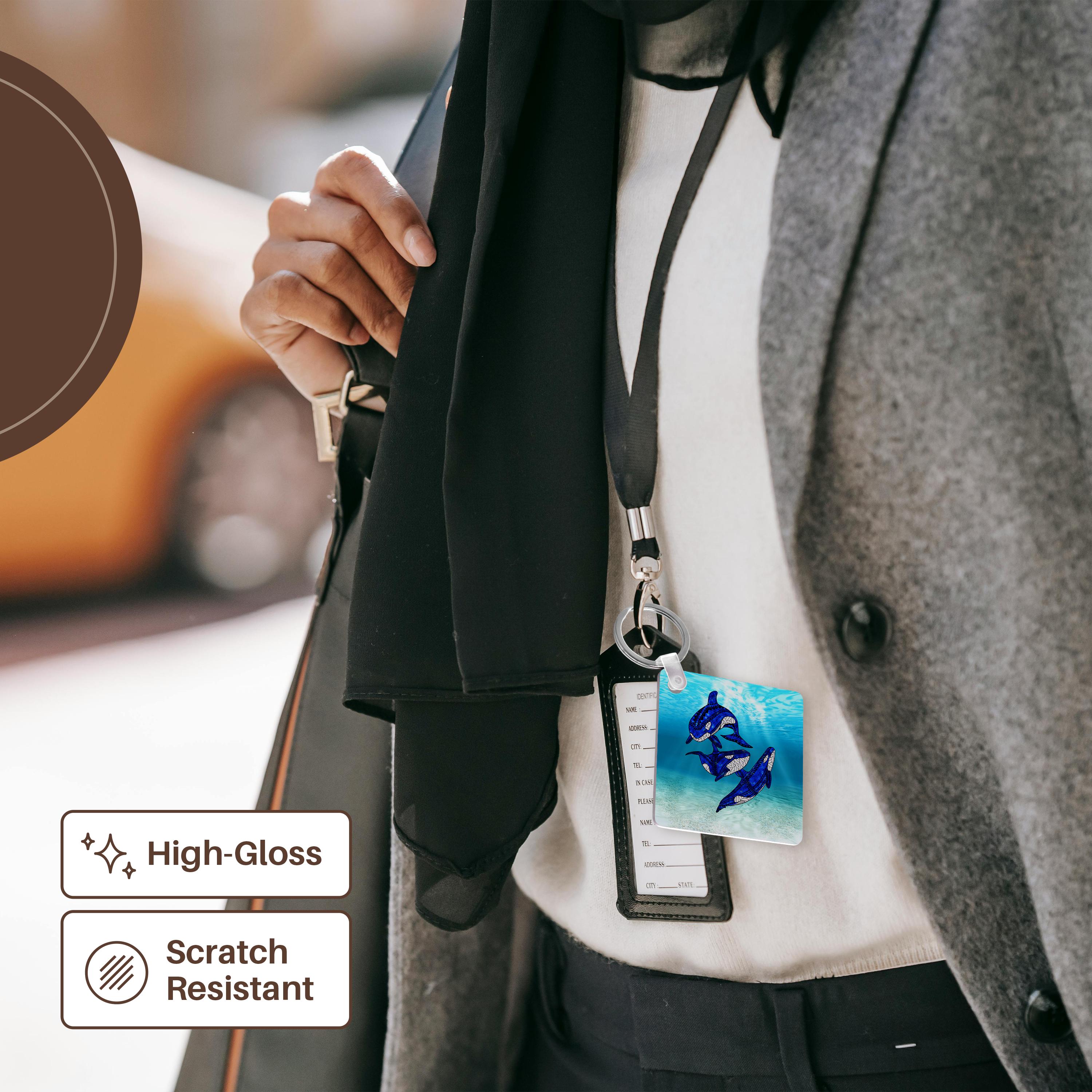 Key Chain - Three killer whales tribal art of orcas swimming underwater. Creative Studios – Tribal Ocean Animals