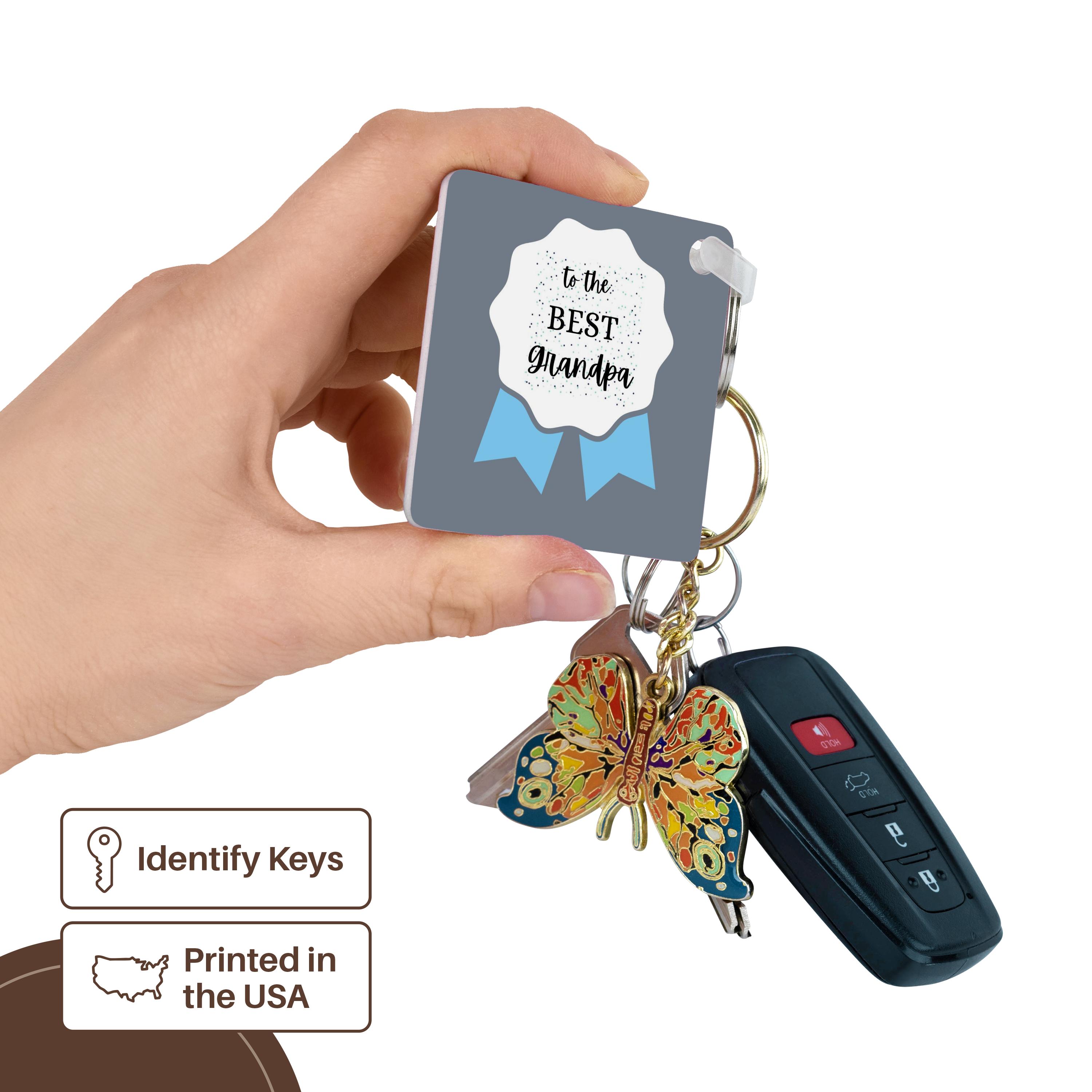 Key Chain - Image of a blue ribbon with a text to the best grandpa s Collection about fathers day