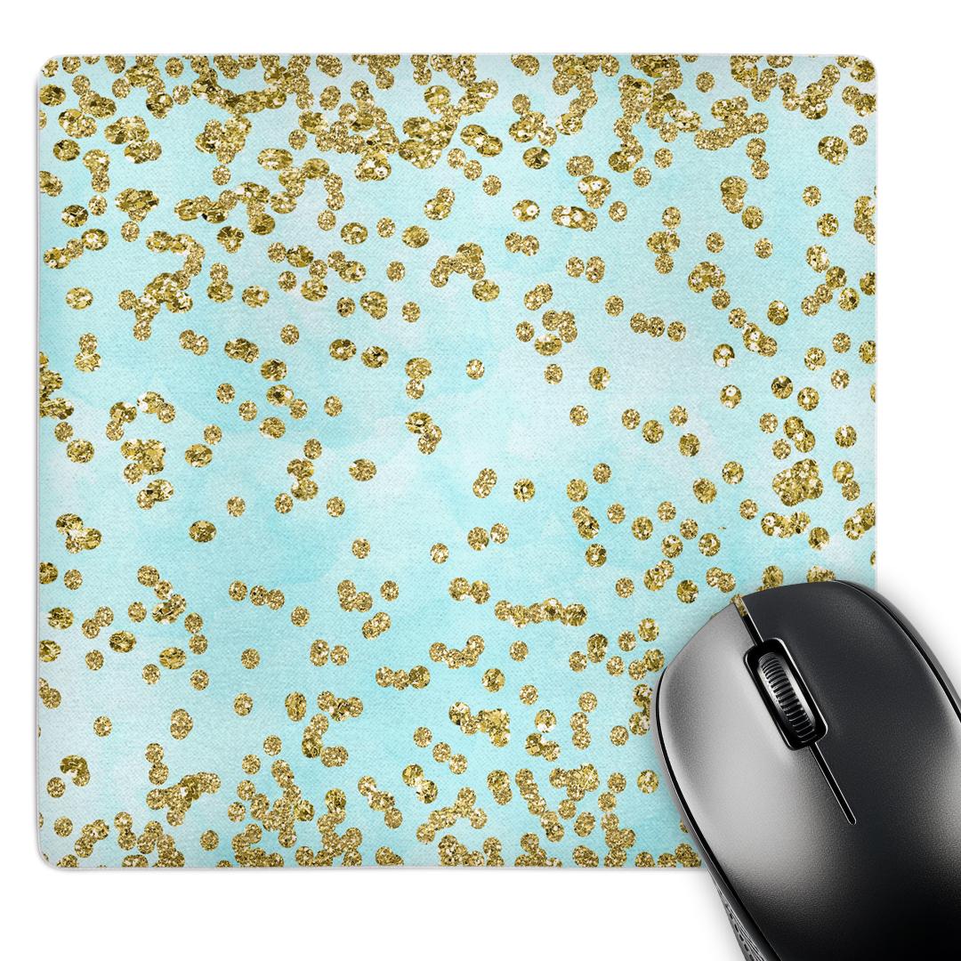 3dRose, Girly Gold Glittery Polka Dots Confetti On Teal Sky, Mouse Pad for wholesale by 3dRose