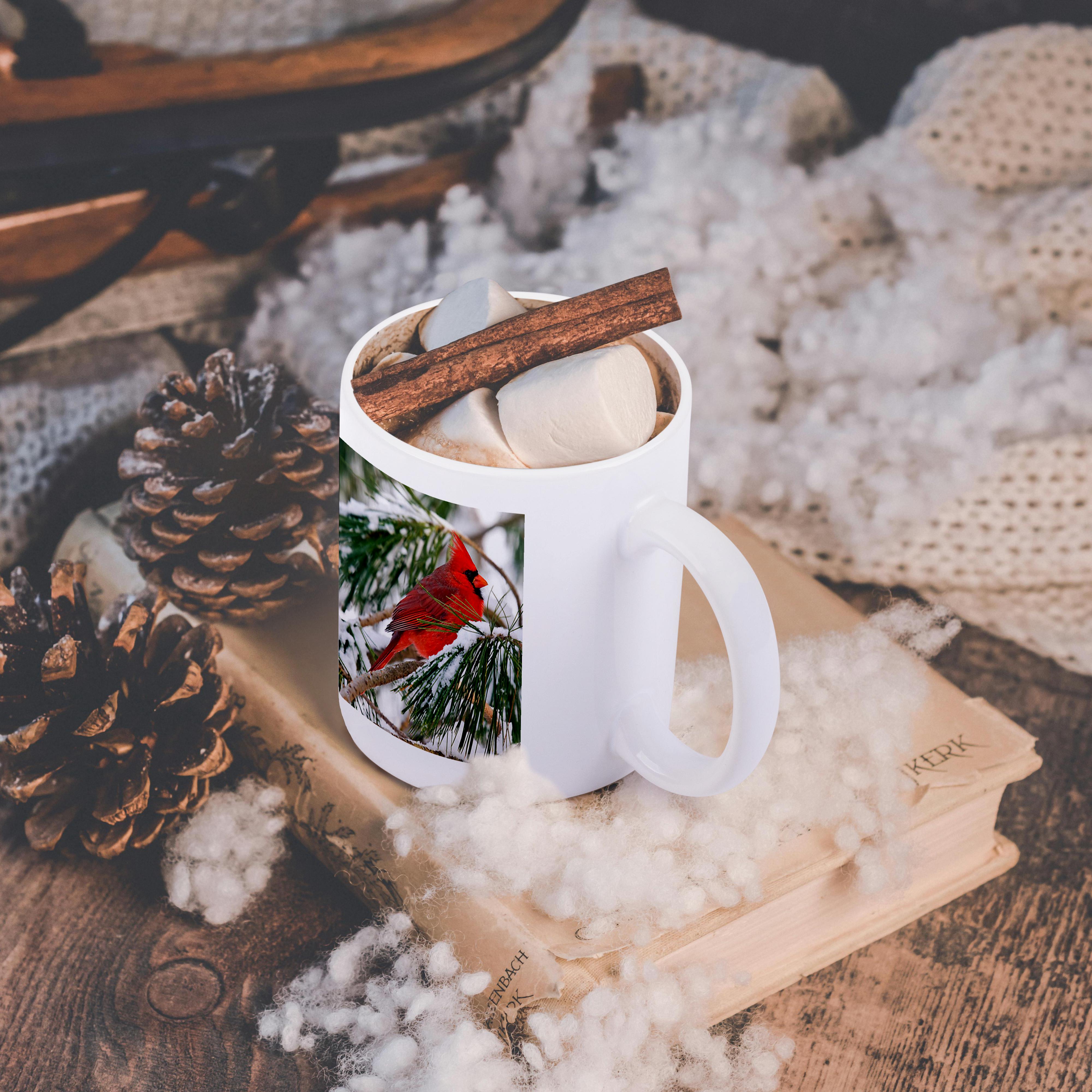 3dRose, Red and black cardinal perched in snowy pine tree, Mug - Bild 33 von 99