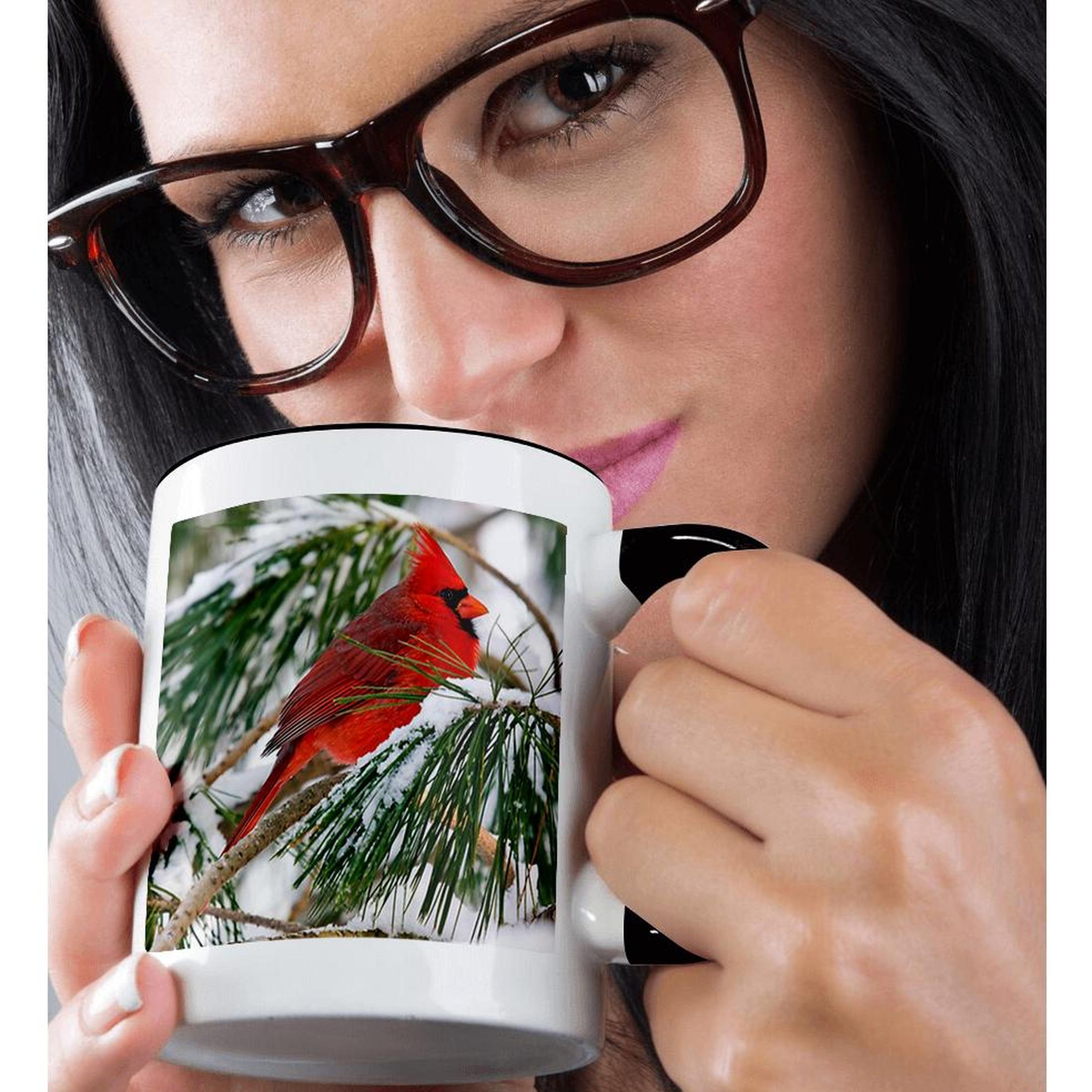 3dRose, Red and black cardinal perched in snowy pine tree, Mug - Bild 16 von 99