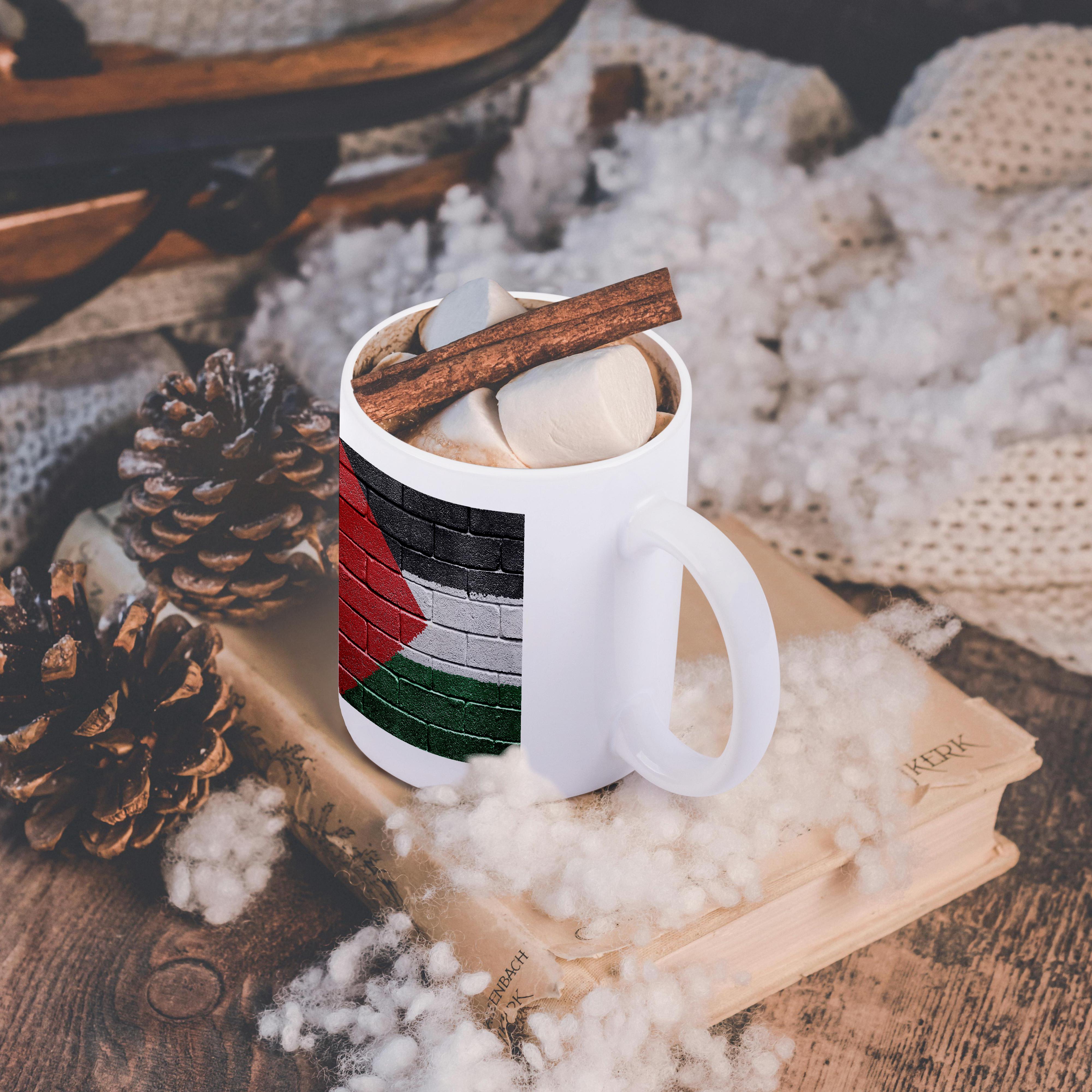 3dRose, bandiera nazionale della Palestina dipinta su un muro di mattoni palestinese, tazza - Foto 33 di 99