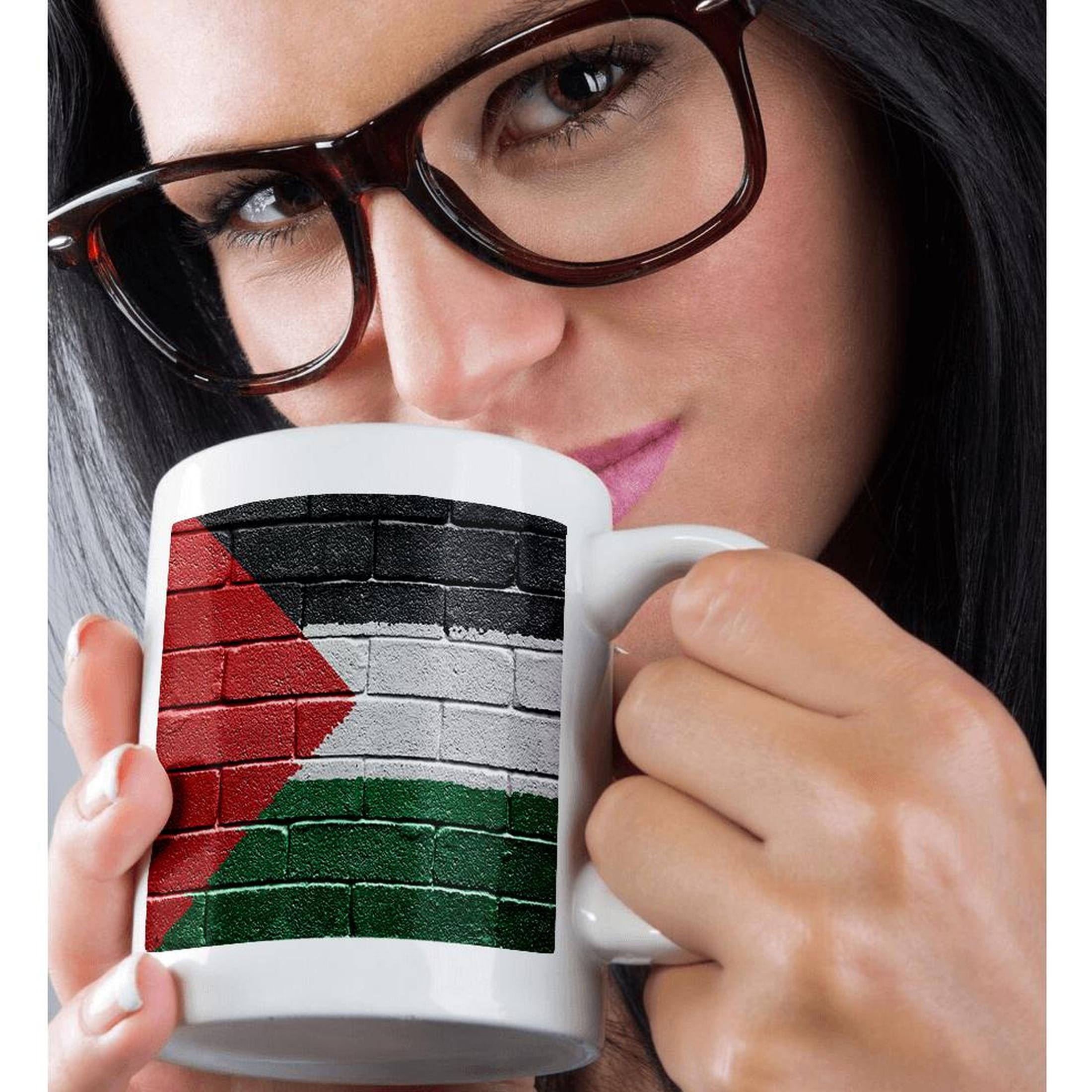 3dRose, bandiera nazionale della Palestina dipinta su un muro di mattoni palestinese, tazza - Foto 30 di 99