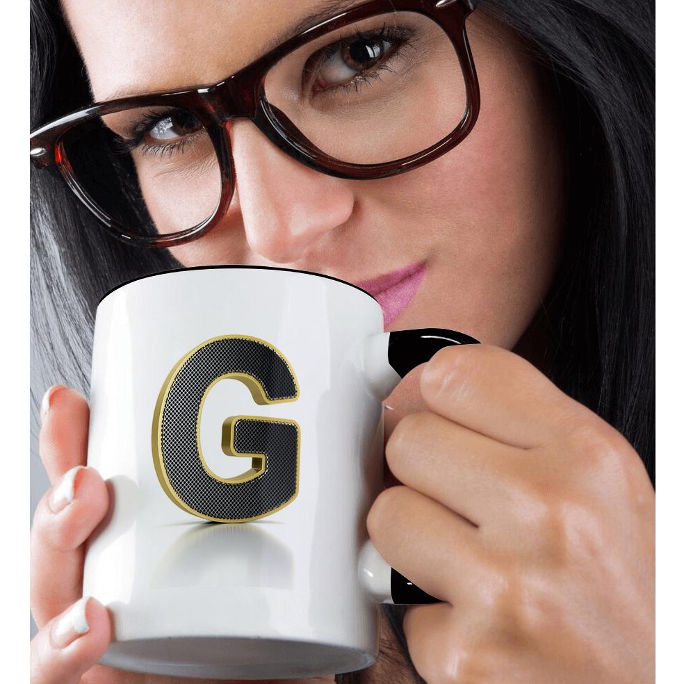 3dRose, Monogram letter G in golden metal with perforated front in gray, Mug - Bild 16 von 99