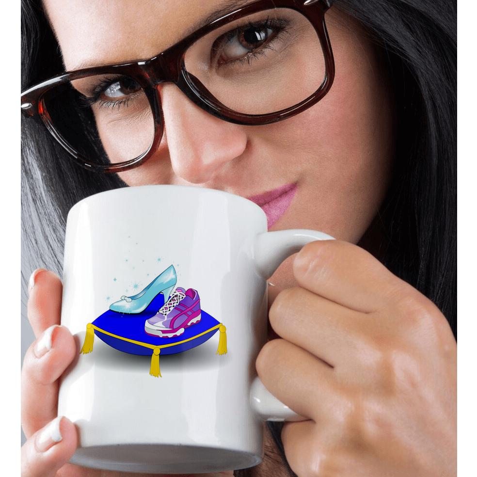 3dRose Running shoe and Princess glass slipper high heel on pillow. Girl woman... - Mugs (mug_161510)