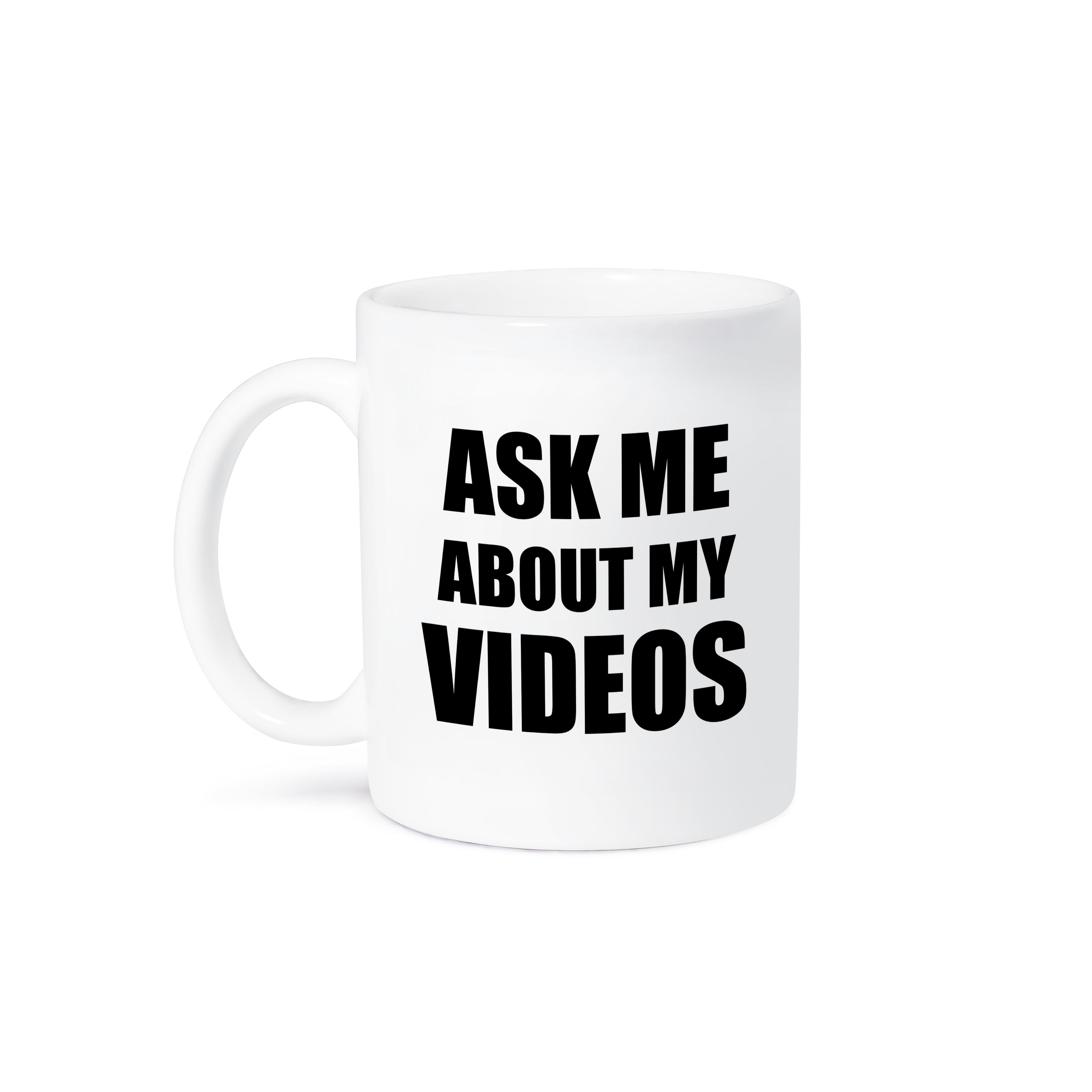 3dRose Ask me about my Videos - movie film maker vlogger advert - avertising... - Mugs (mug_161946)