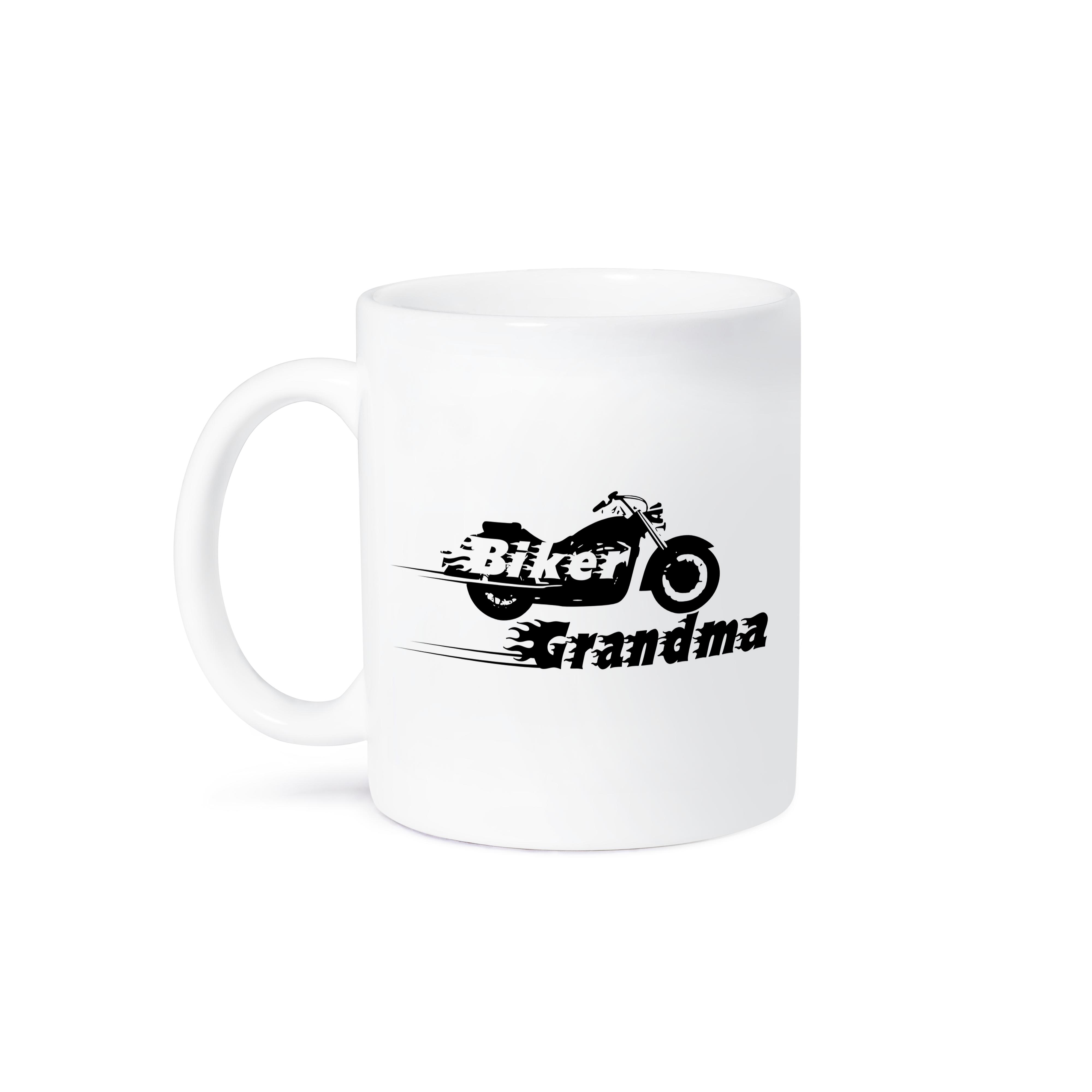 3dRose Biker Grandma. motorbike motorcycle grandmom. Fast bike. cool black and... - Mugs (mug_162587)