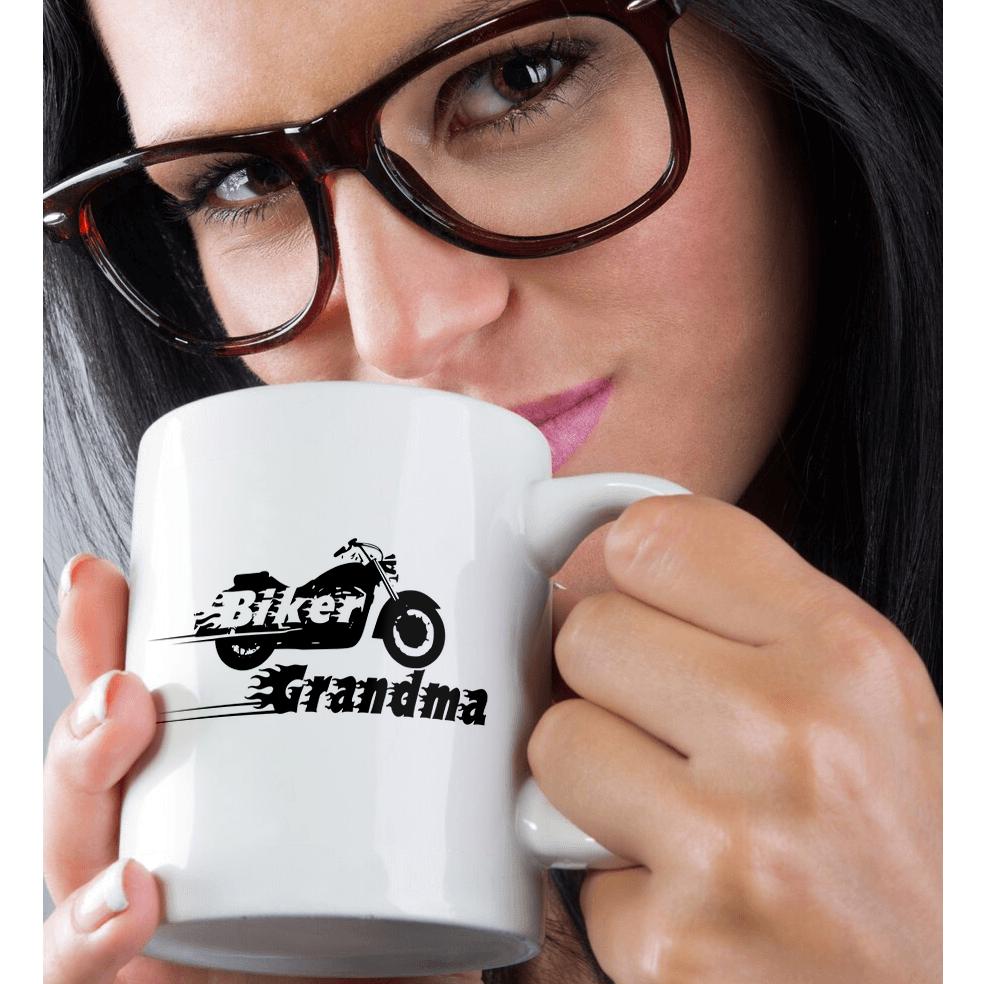3dRose Biker Grandma. motorbike motorcycle grandmom. Fast bike. cool black and... - Mugs (mug_162587)