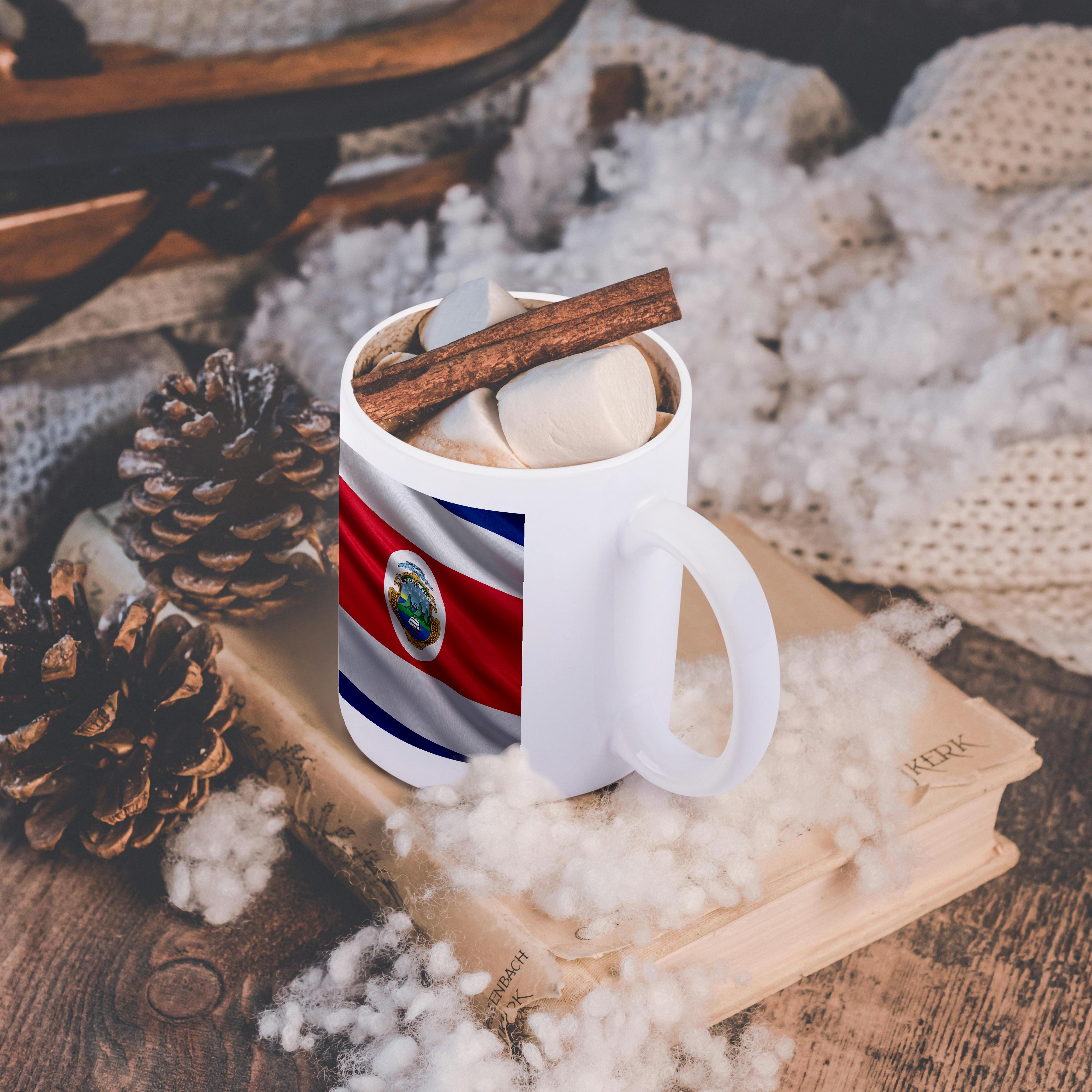 3dRose Carsten Reisinger - Illustrations - Flag of Costa Rica waving in the wind - Mugs (mug_178745)