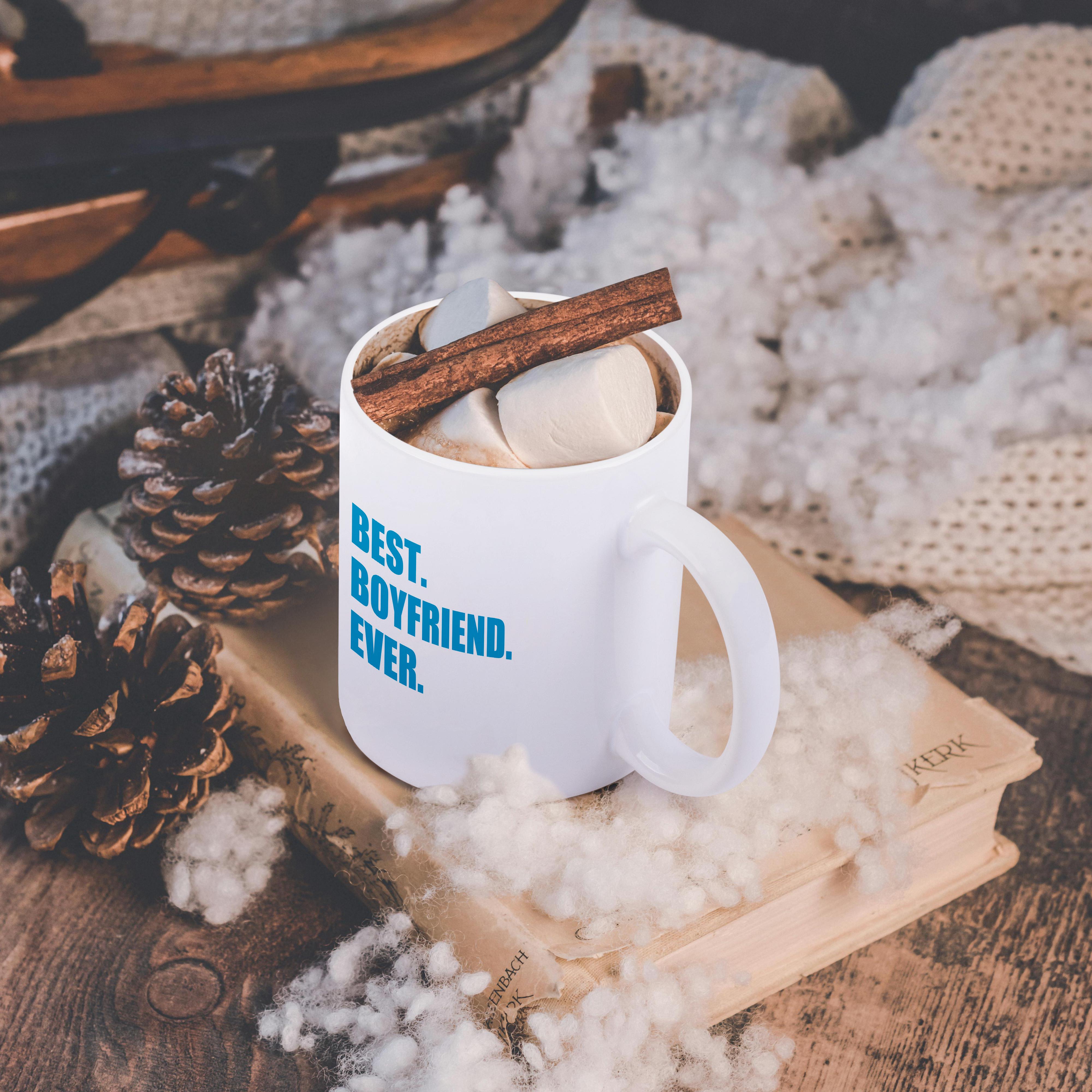 3dRose Blue Best Boyfriend Ever text anniversary valentines day gift for him - Mugs (mug_179710)