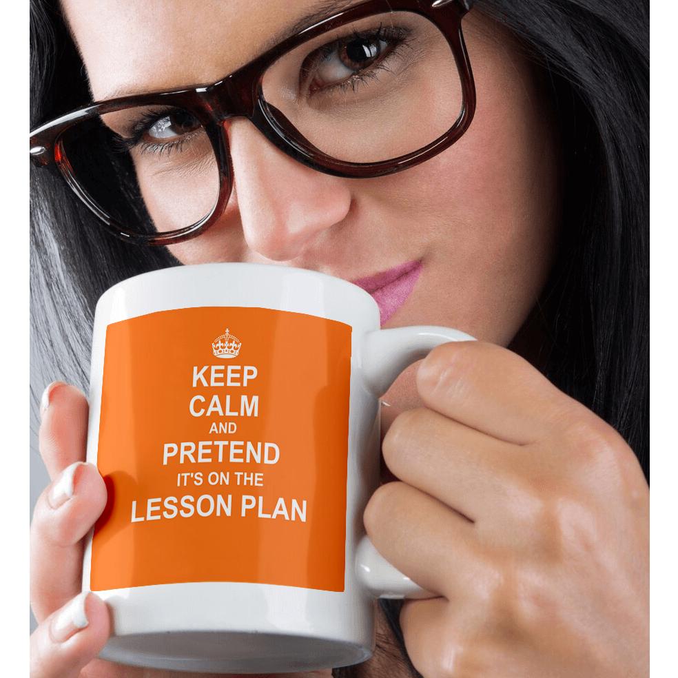 3dRose Orange Keep Calm and Pretend its on the Lesson Plan funny teacher gift - Mugs (mug_179743)