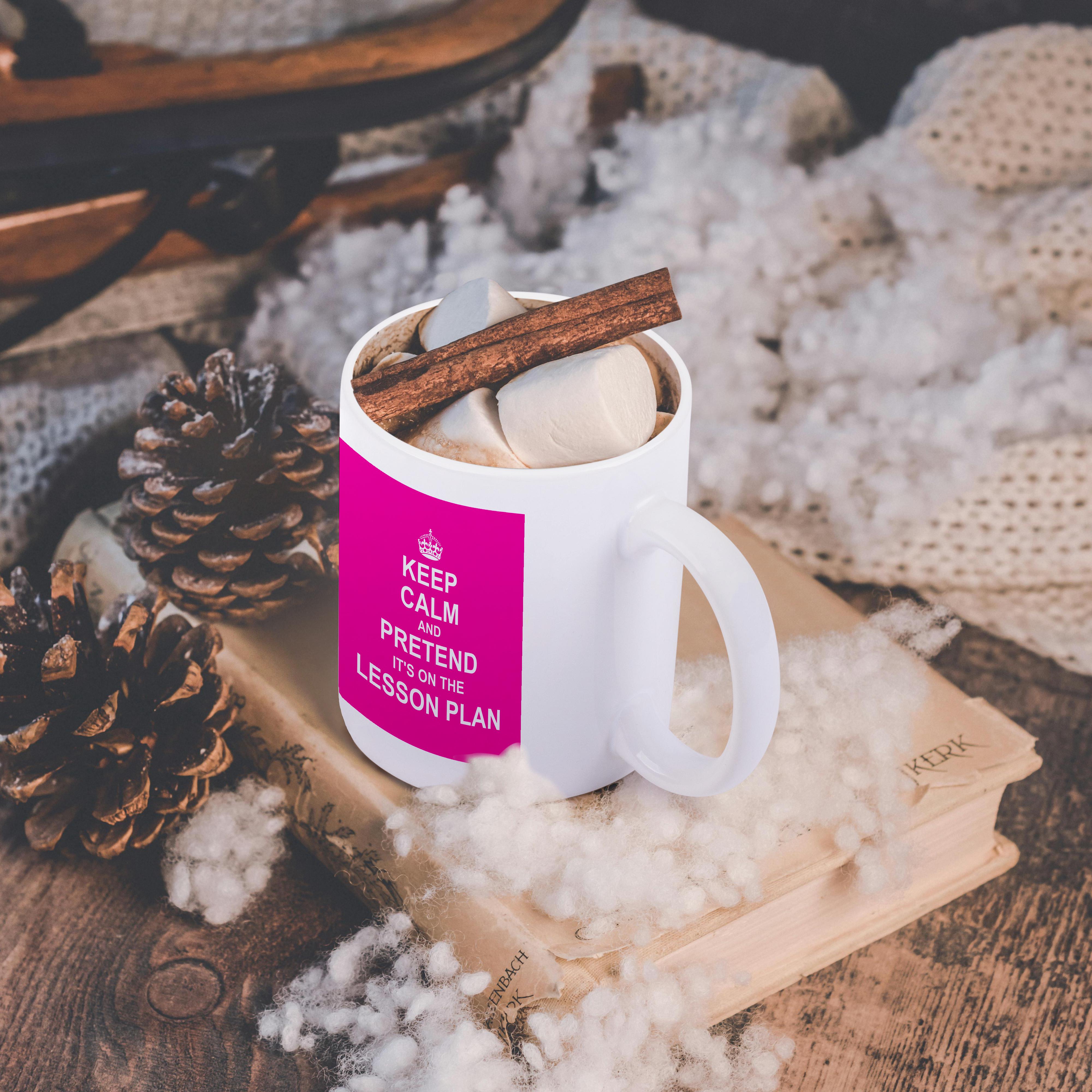 3dRose Hot Pink Keep Calm and Pretend its on the Lesson Plan fun teacher gift - Mugs (mug_179744)