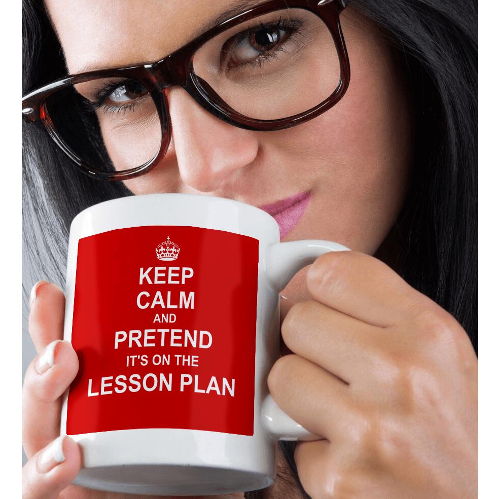 3dRose Red Keep Calm and Pretend its on the Lesson Plan humorous teacher gift - Mugs (mug_179747)