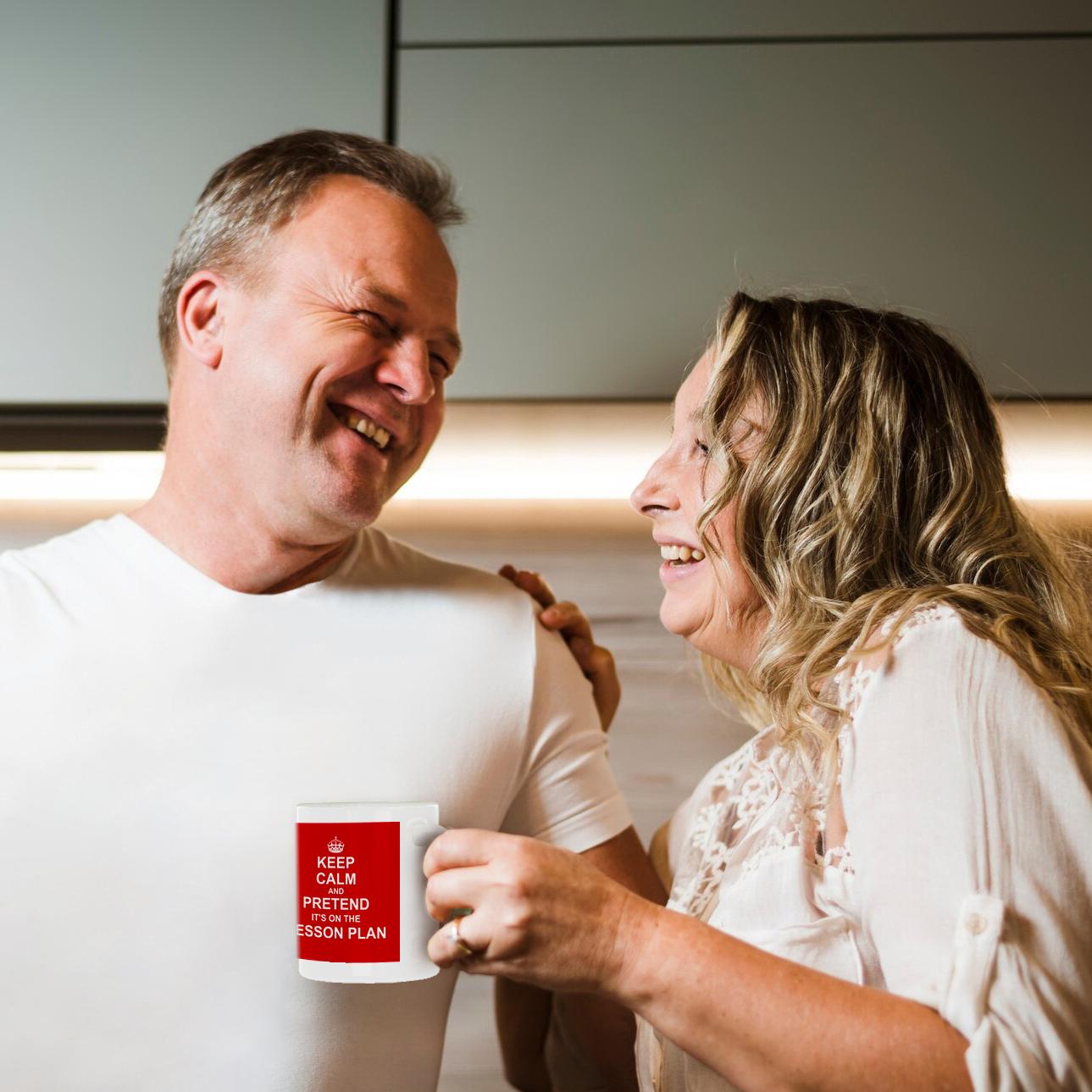 3dRose Red Keep Calm and Pretend its on the Lesson Plan humorous teacher gift - Mugs (mug_179747)