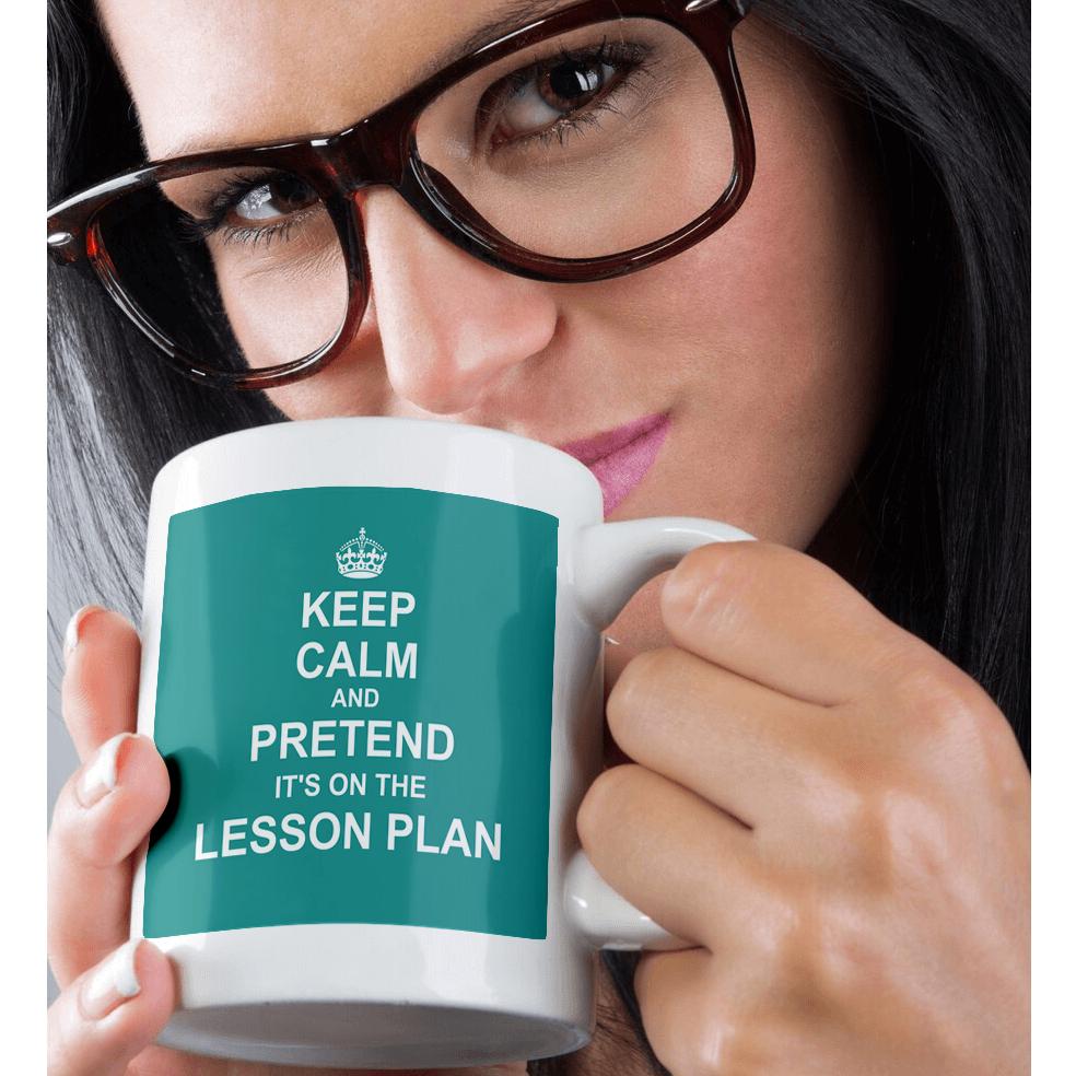 3dRose Turquoise Keep Calm and Pretend its on the Lesson Plan teacher humor - Mugs (mug_179748)