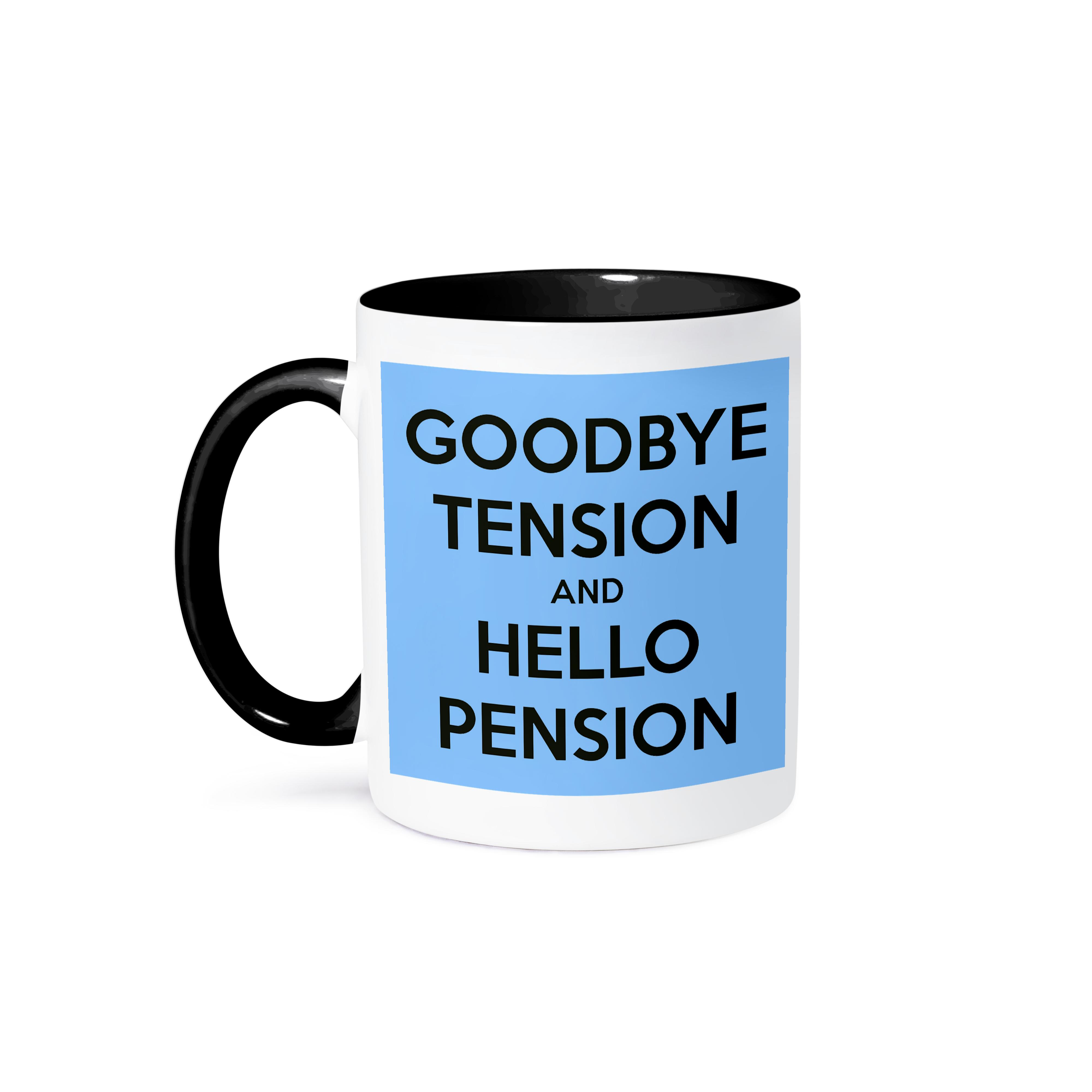 3dRose, Goodbye tension and hello pension. Blue and Black., Mug - Picture 15 of 99